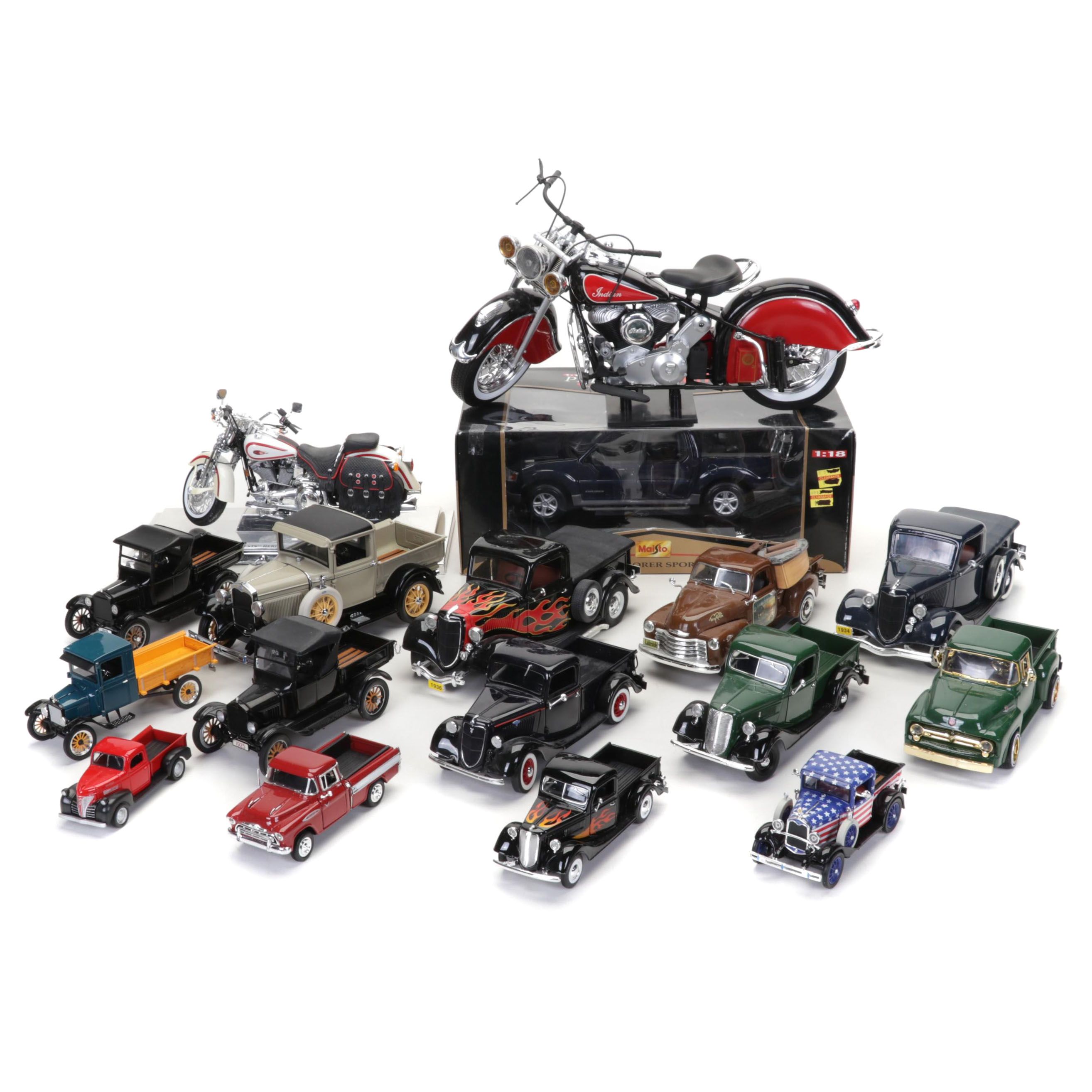 Diecast Metal and Plastic Pick-up Trucks and Motorcycles