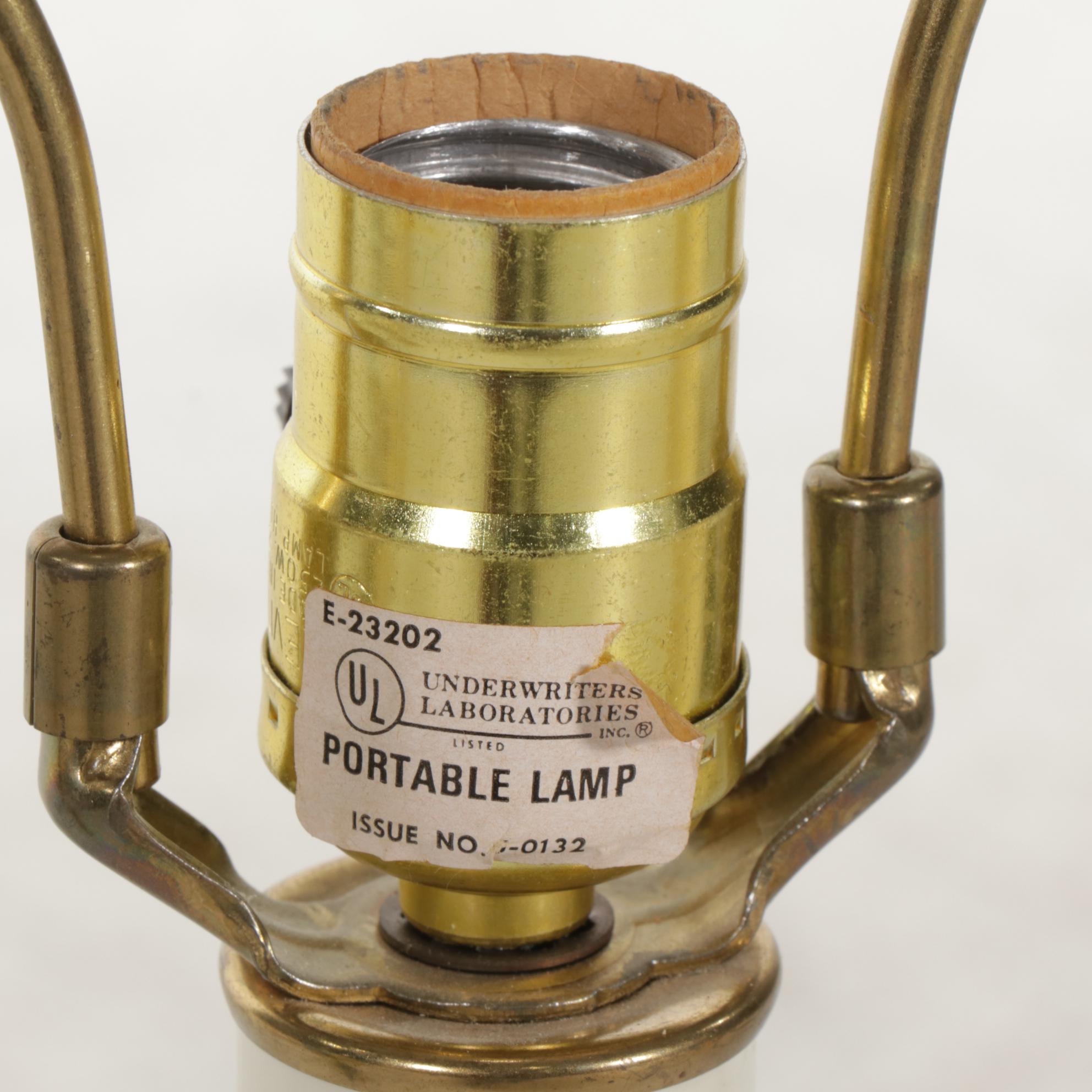 Pair of Brass Table Lamps With Drum Shades, Mid-20th Century