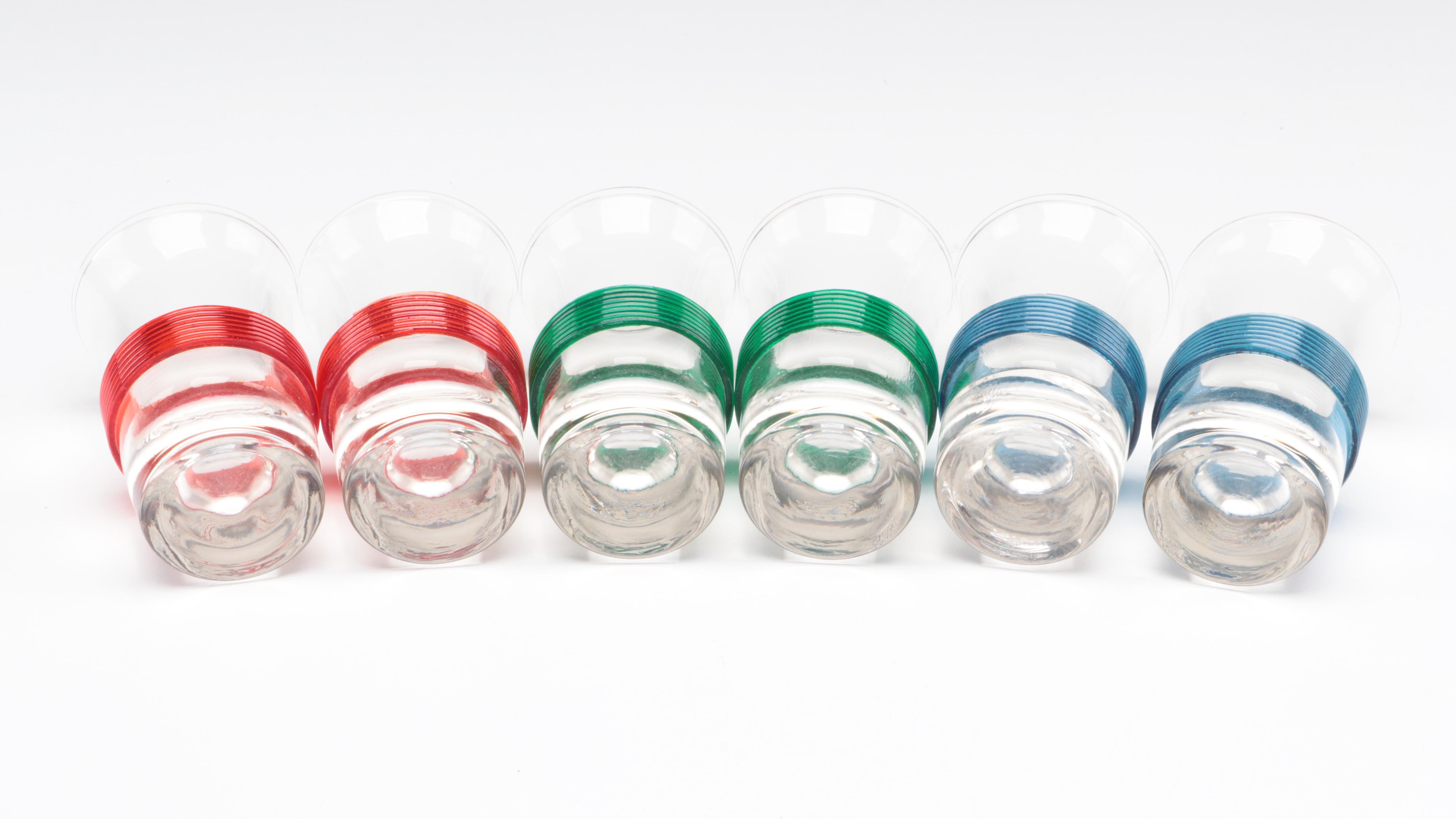 Mid Century Modern Glass and Chrome Pump Decanter with Shot Glass Carousel Tray