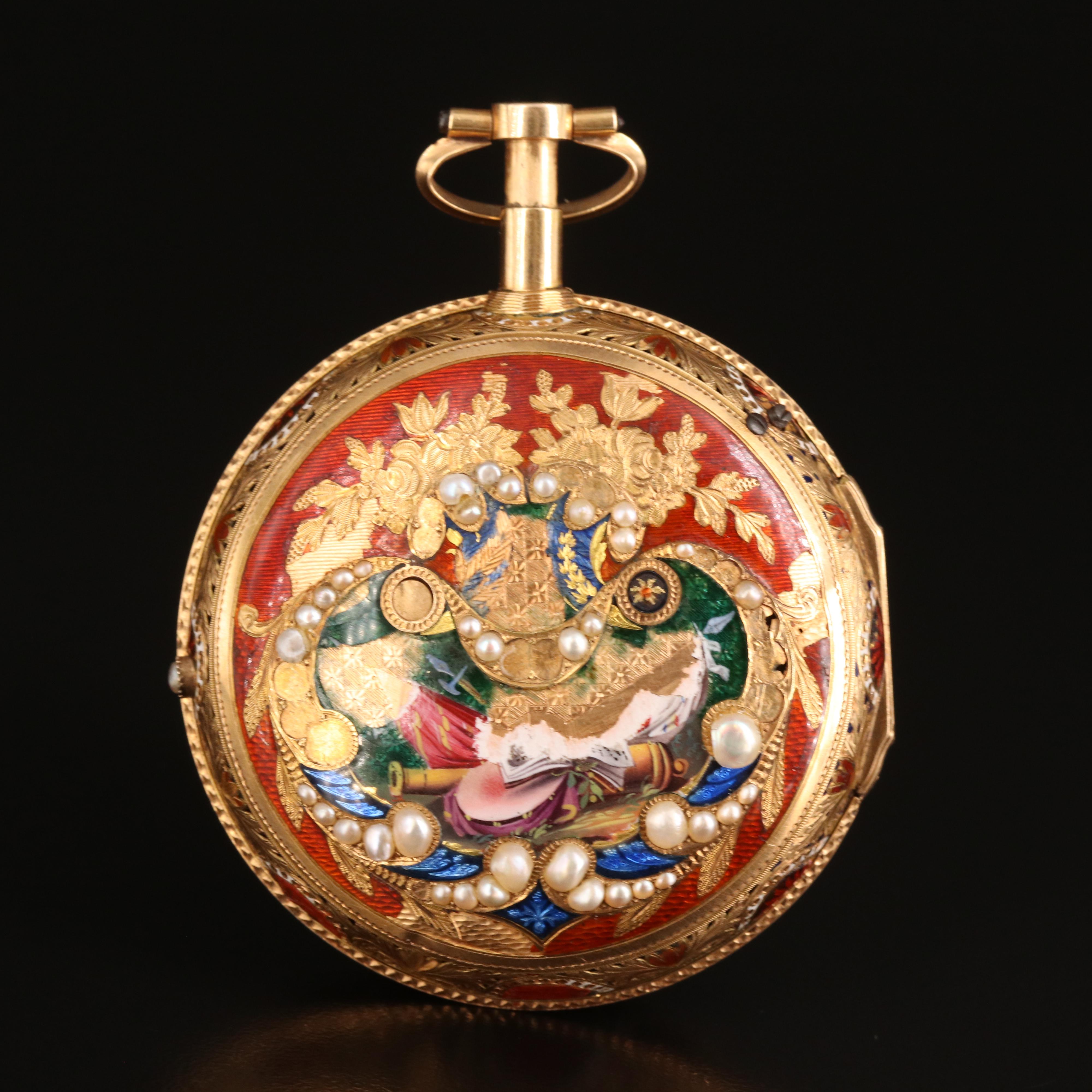 18K Pearl and Enamel Repeater Pocket Watch