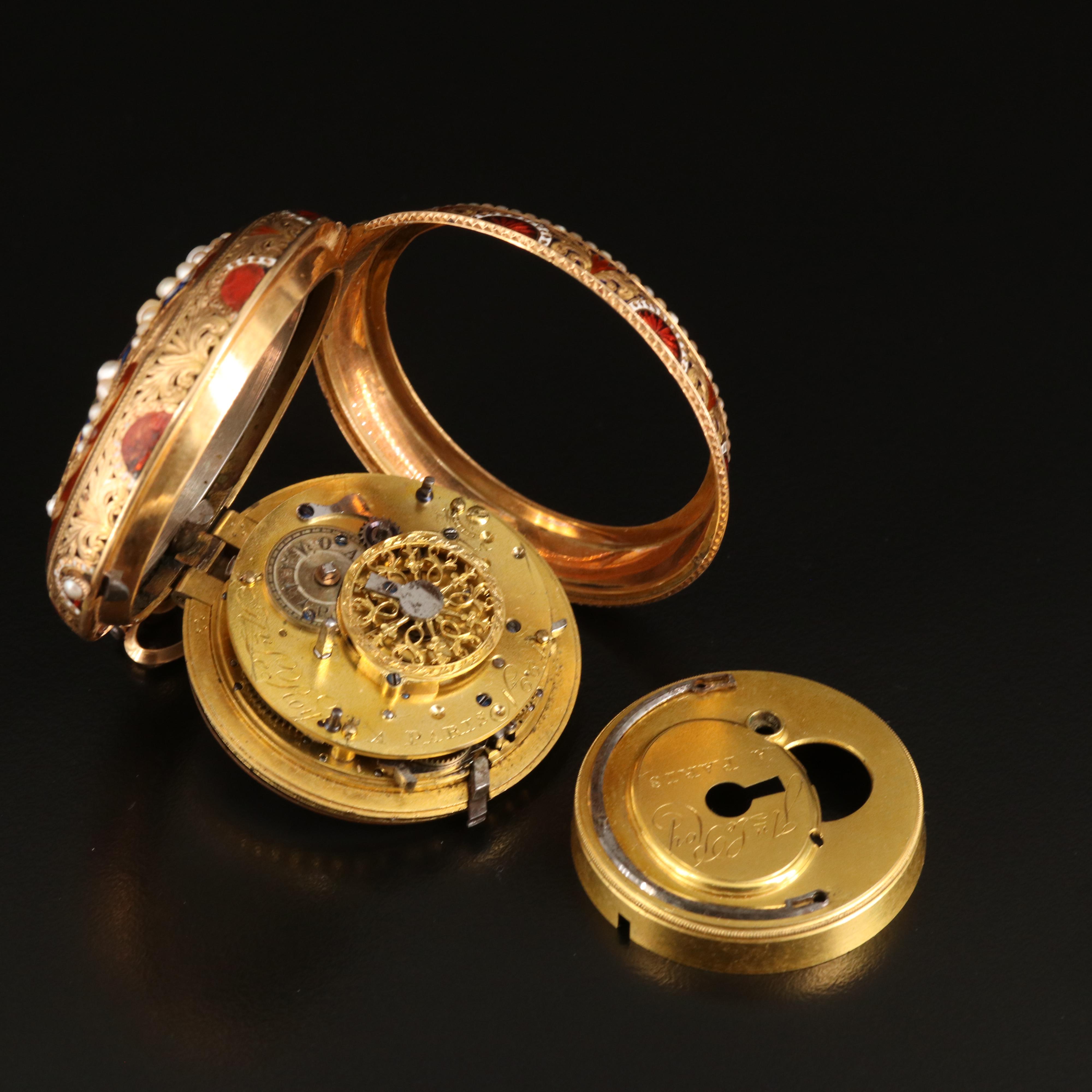 18K Pearl and Enamel Repeater Pocket Watch