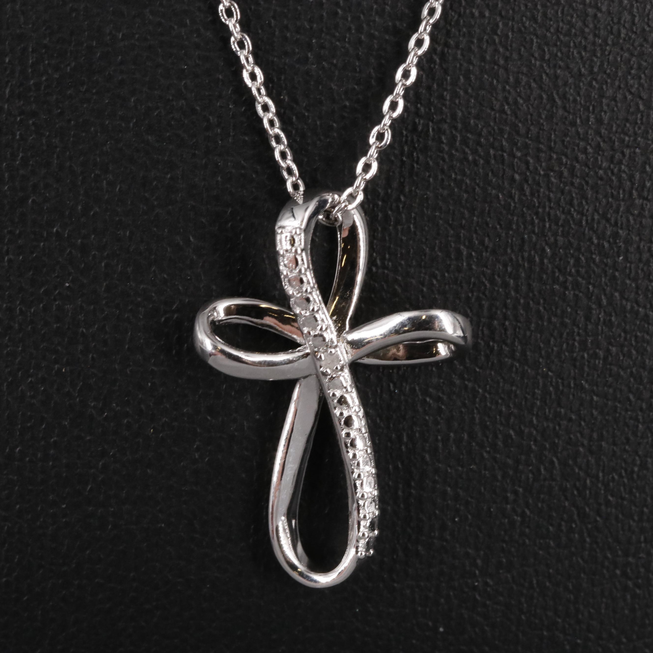 Diamond Cluster Stud Earrings and Cross Pendant Necklace Set