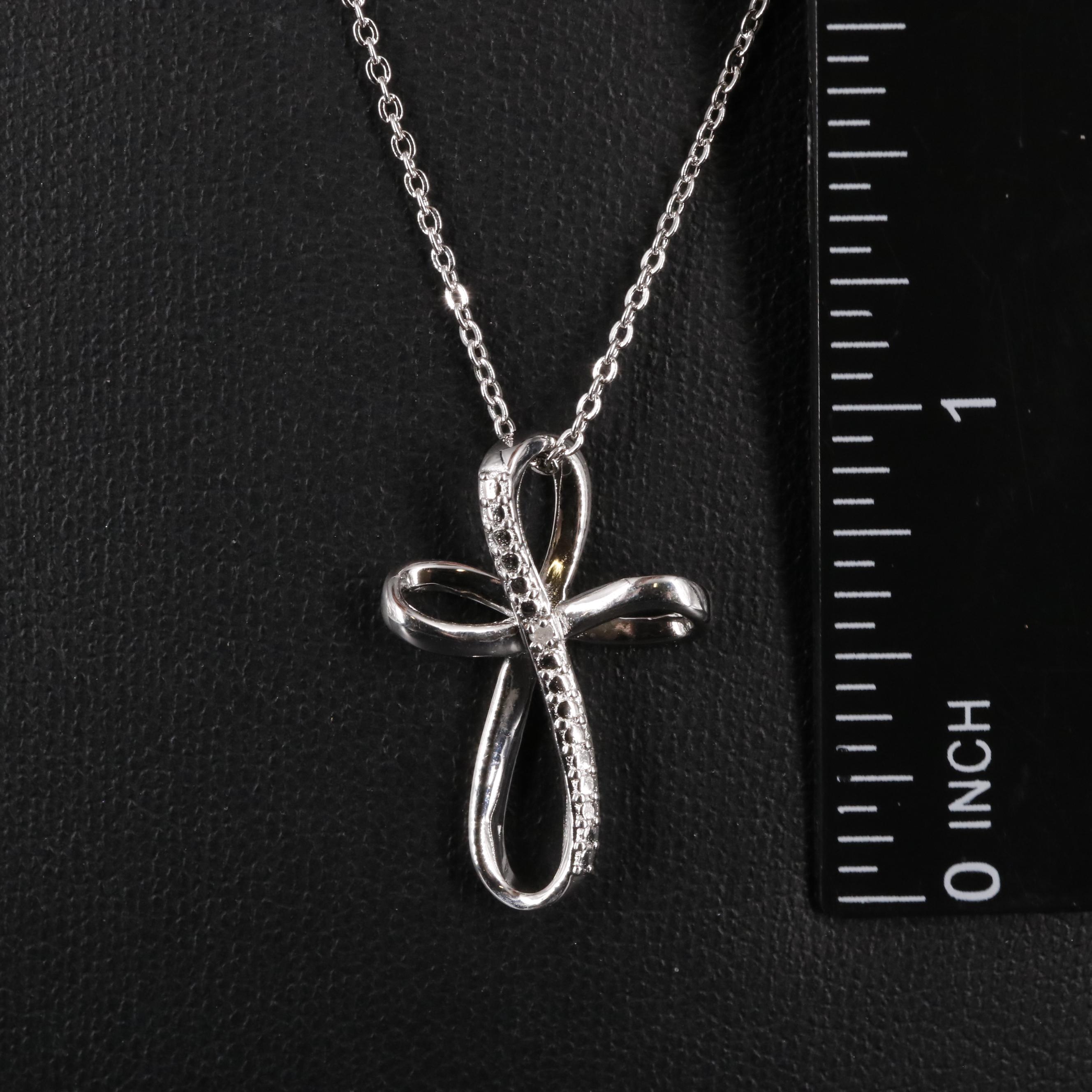 Diamond Cluster Stud Earrings and Cross Pendant Necklace Set