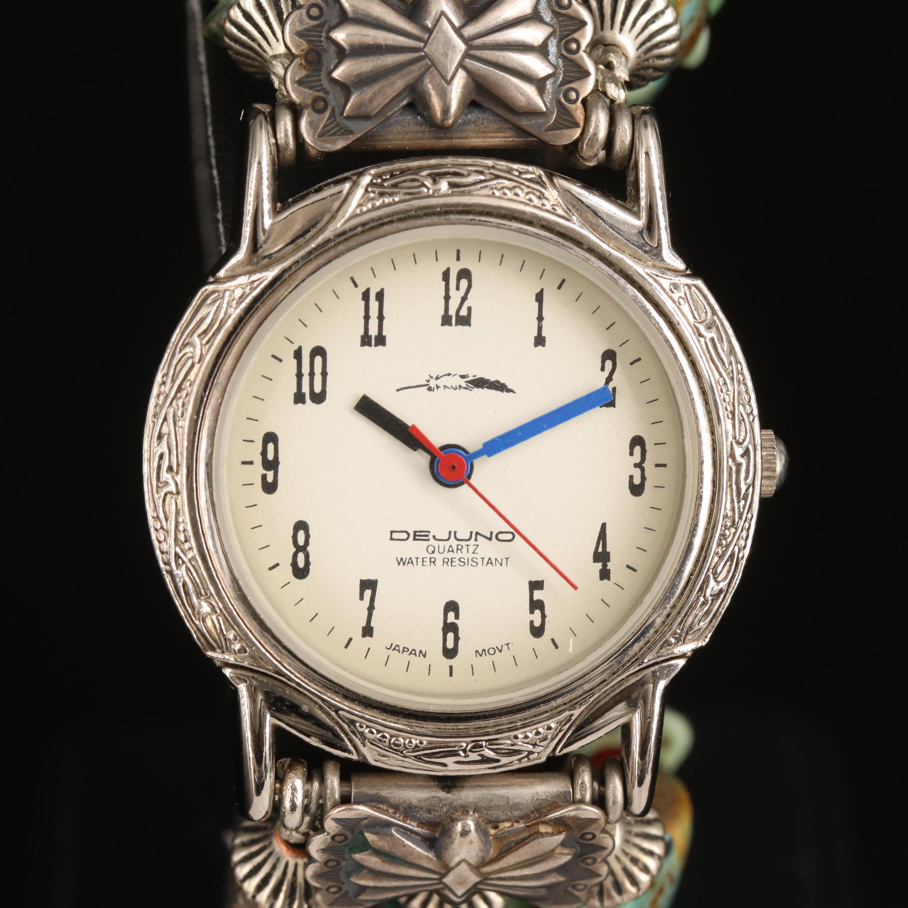 Dejuno Quartz Watch with Sterling, Turquoise and Agate Bracelet