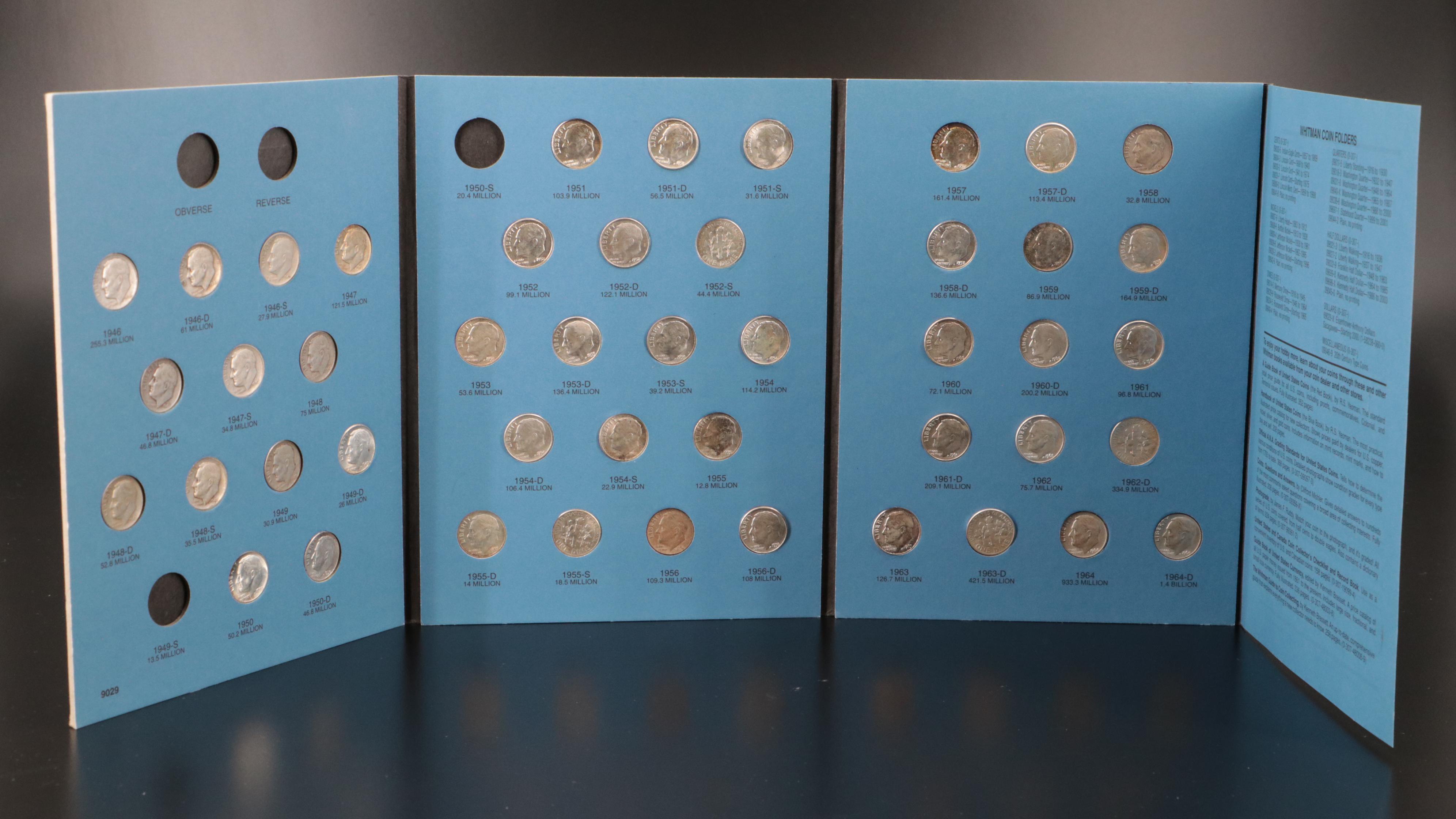 Nearly-Complete Collection of Forty-Six Roosevelt Silver Dimes, 1946-1964