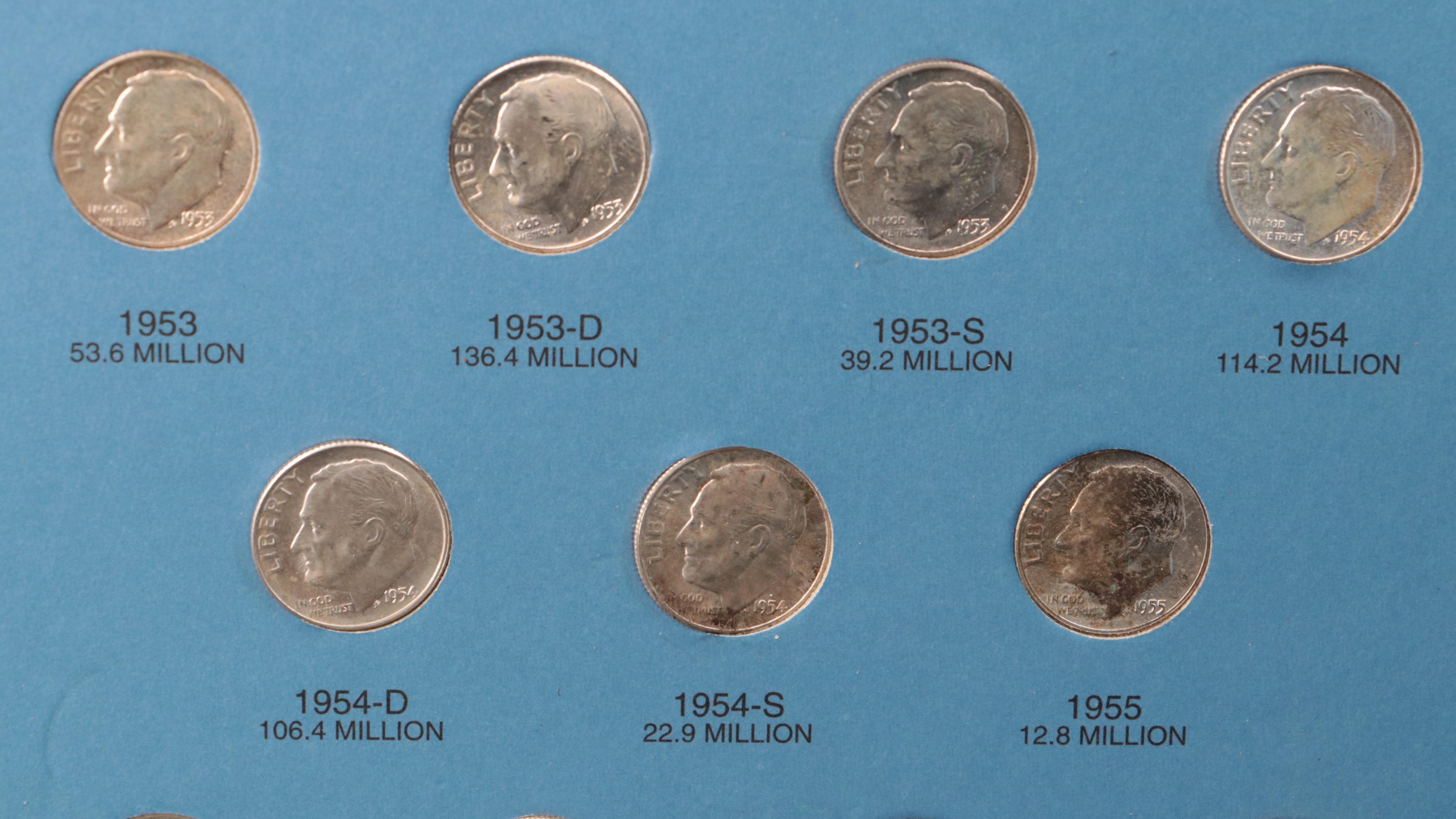 Nearly-Complete Collection of Forty-Six Roosevelt Silver Dimes, 1946-1964