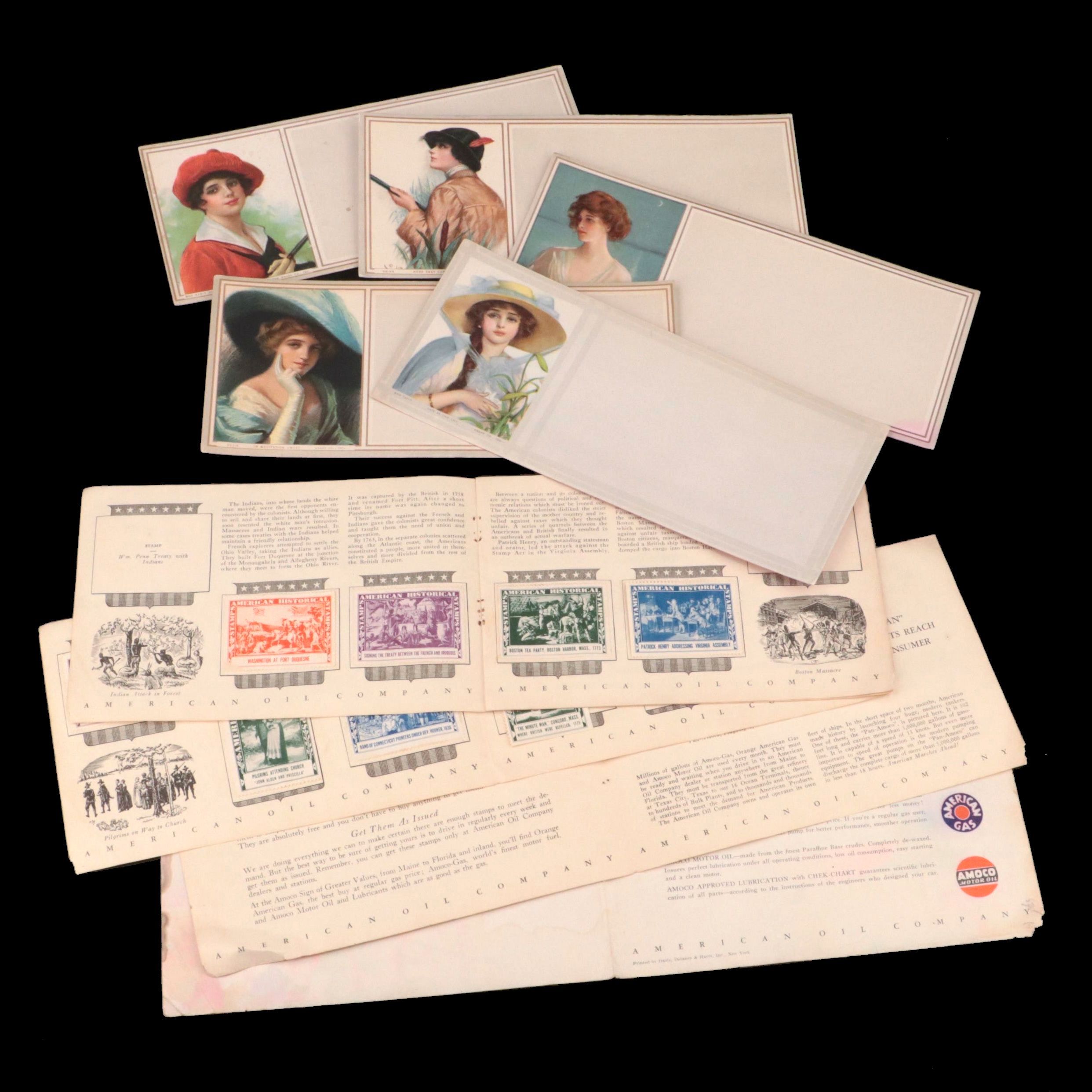 Partial Collection of Gasoline Stamps Booklet and Printed Note Cards