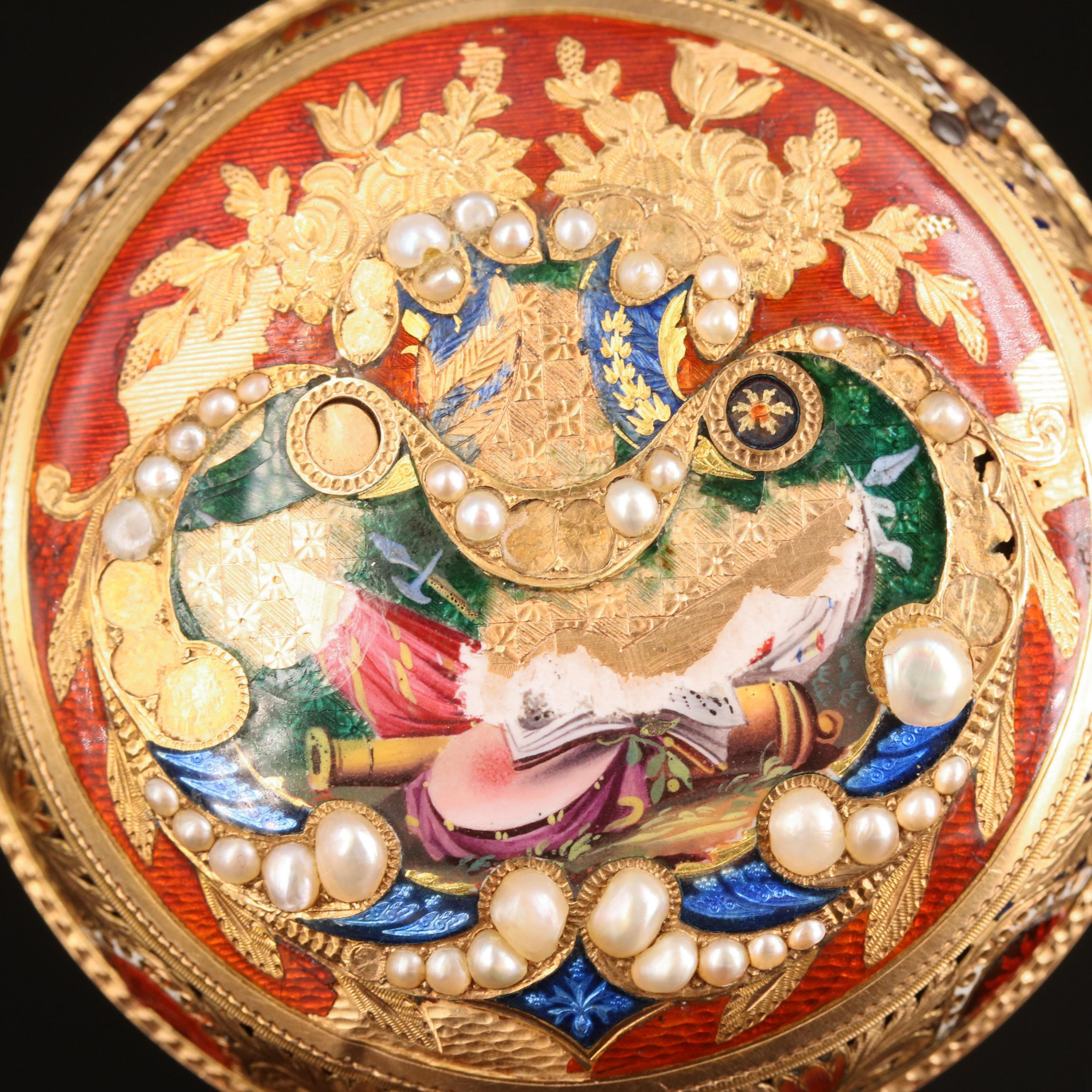 18K Pearl and Enamel Repeater Pocket Watch