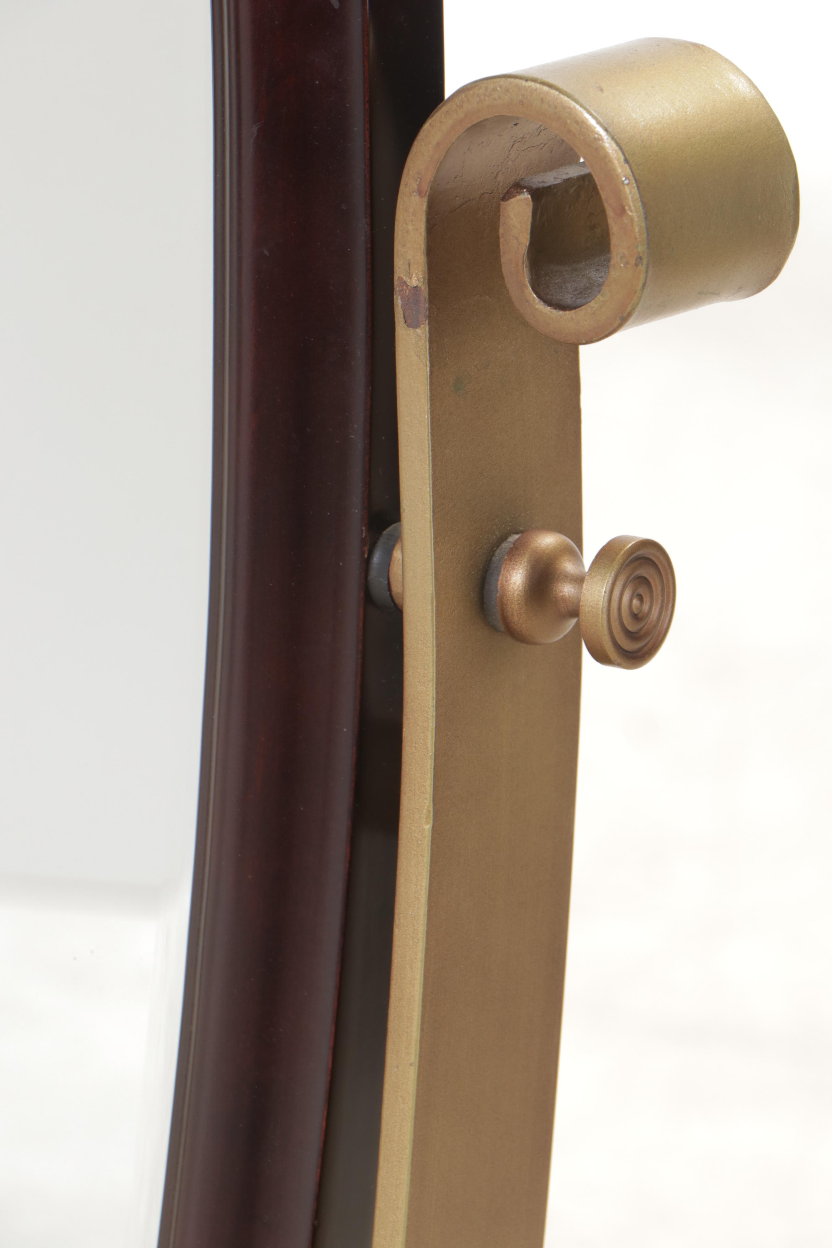 Mahogany-Stained and Brass-Patinated Metal Cheval Mirror