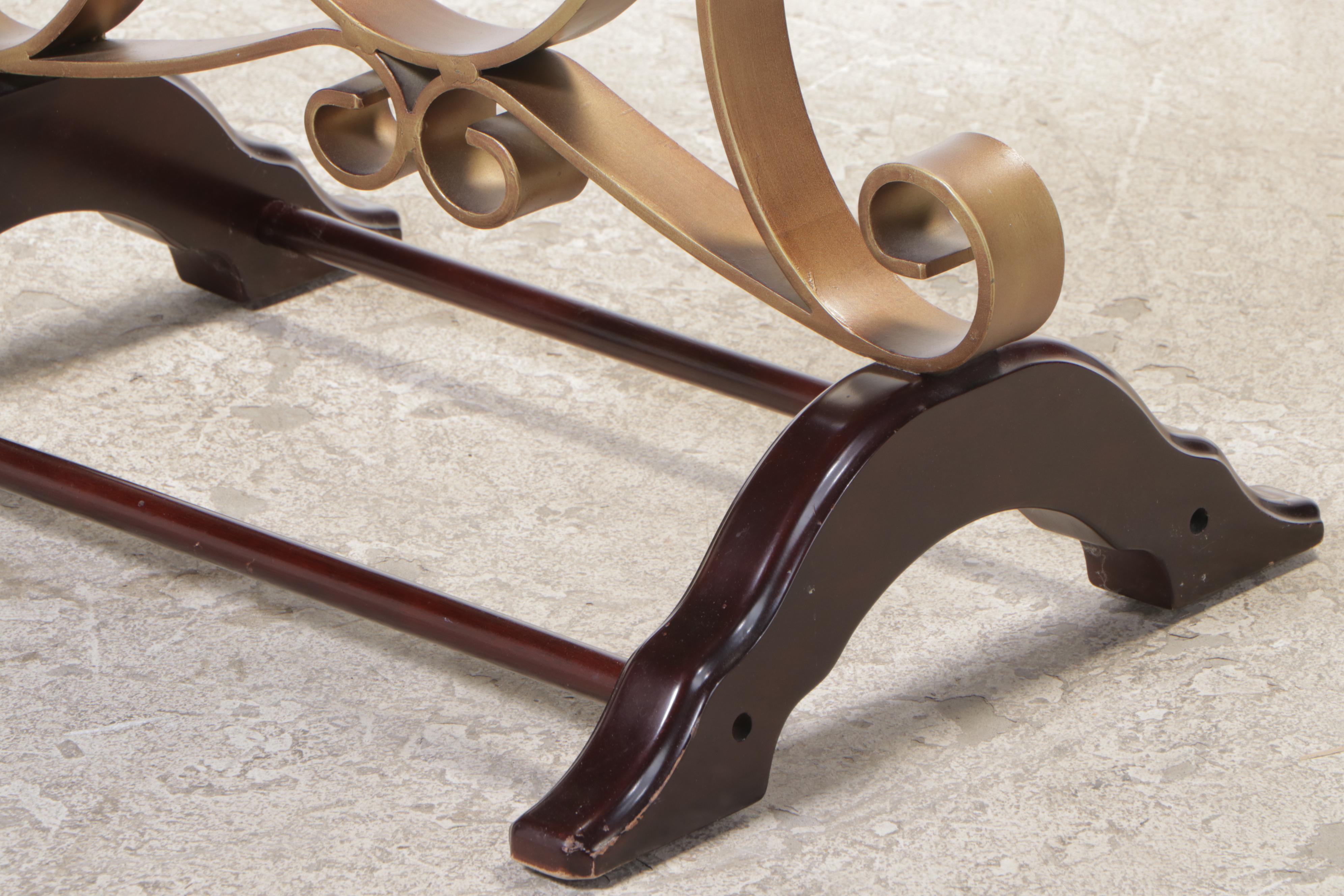 Mahogany-Stained and Brass-Patinated Metal Cheval Mirror