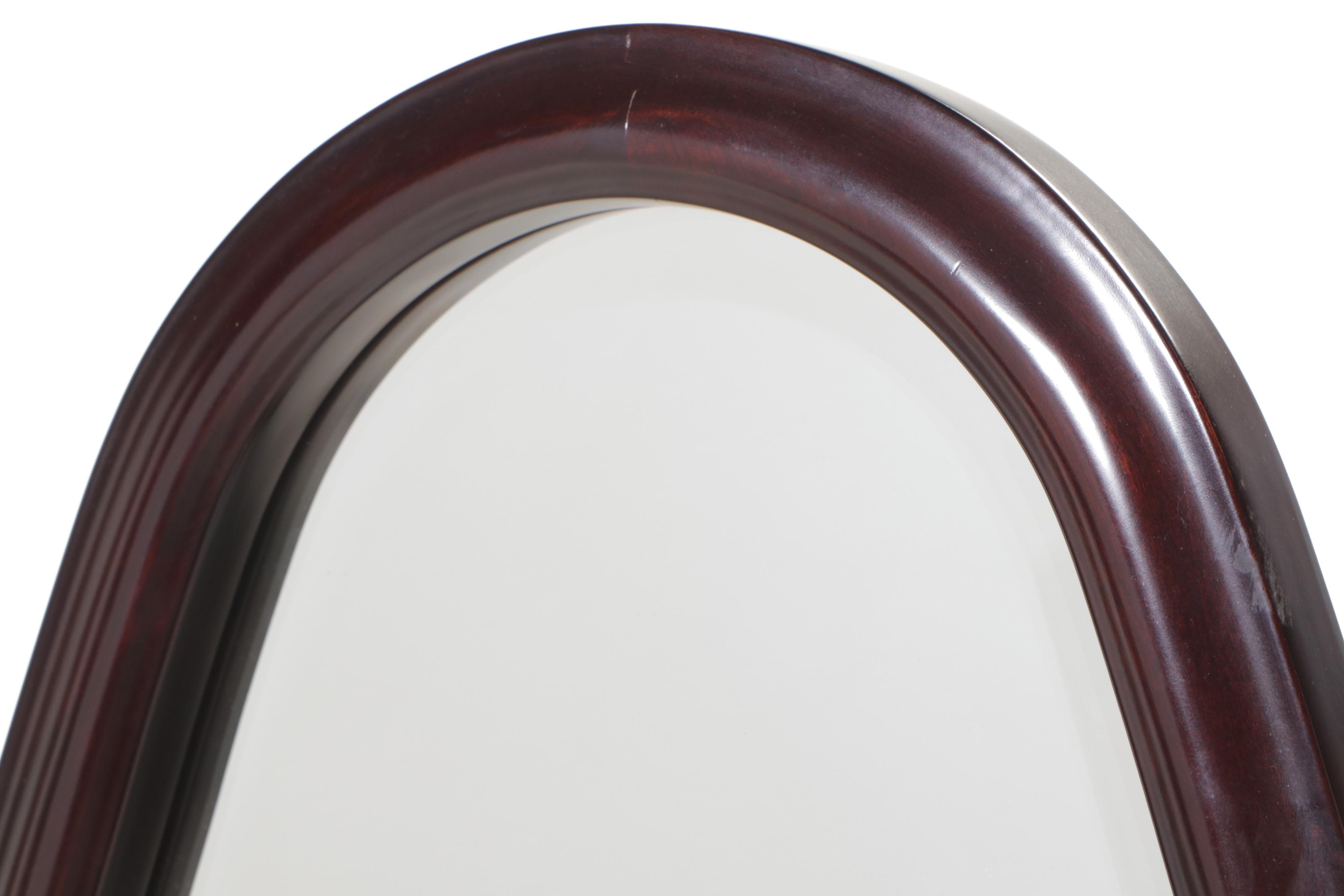 Mahogany-Stained and Brass-Patinated Metal Cheval Mirror