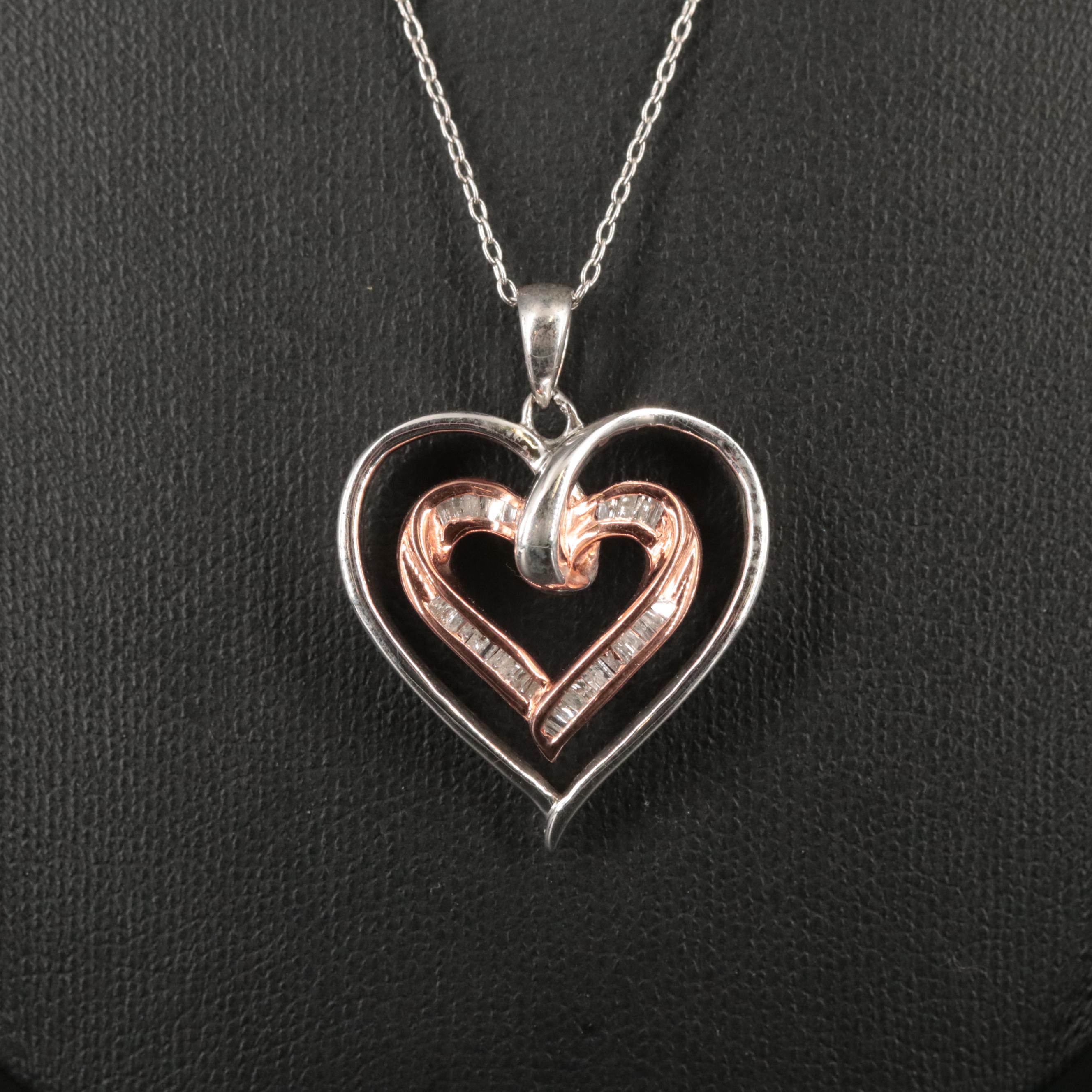 Sterling Diamond Heart Pendant Necklace