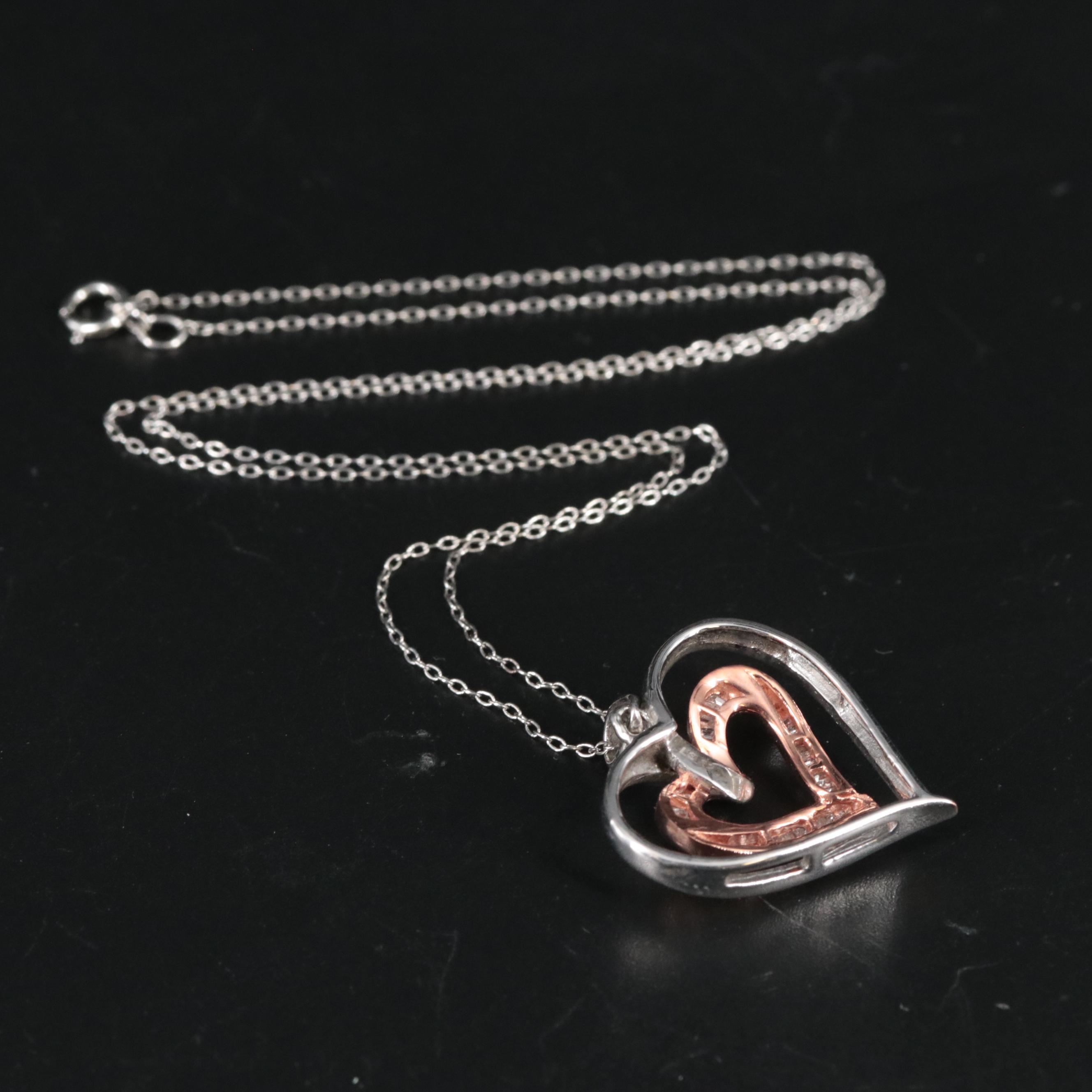 Sterling Diamond Heart Pendant Necklace