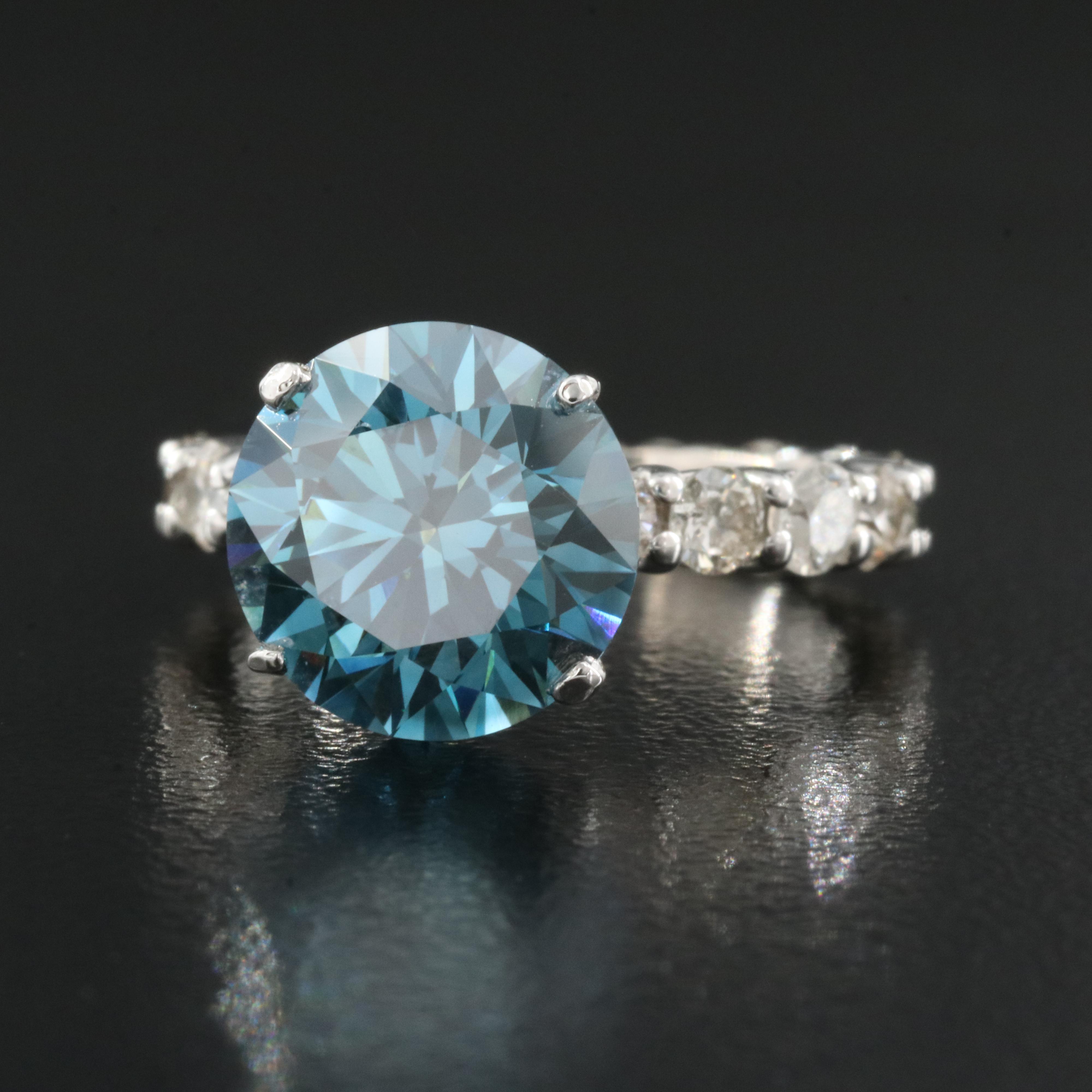 14K 5.10 CTW Diamond Ring with Fancy Dark Blue Center
