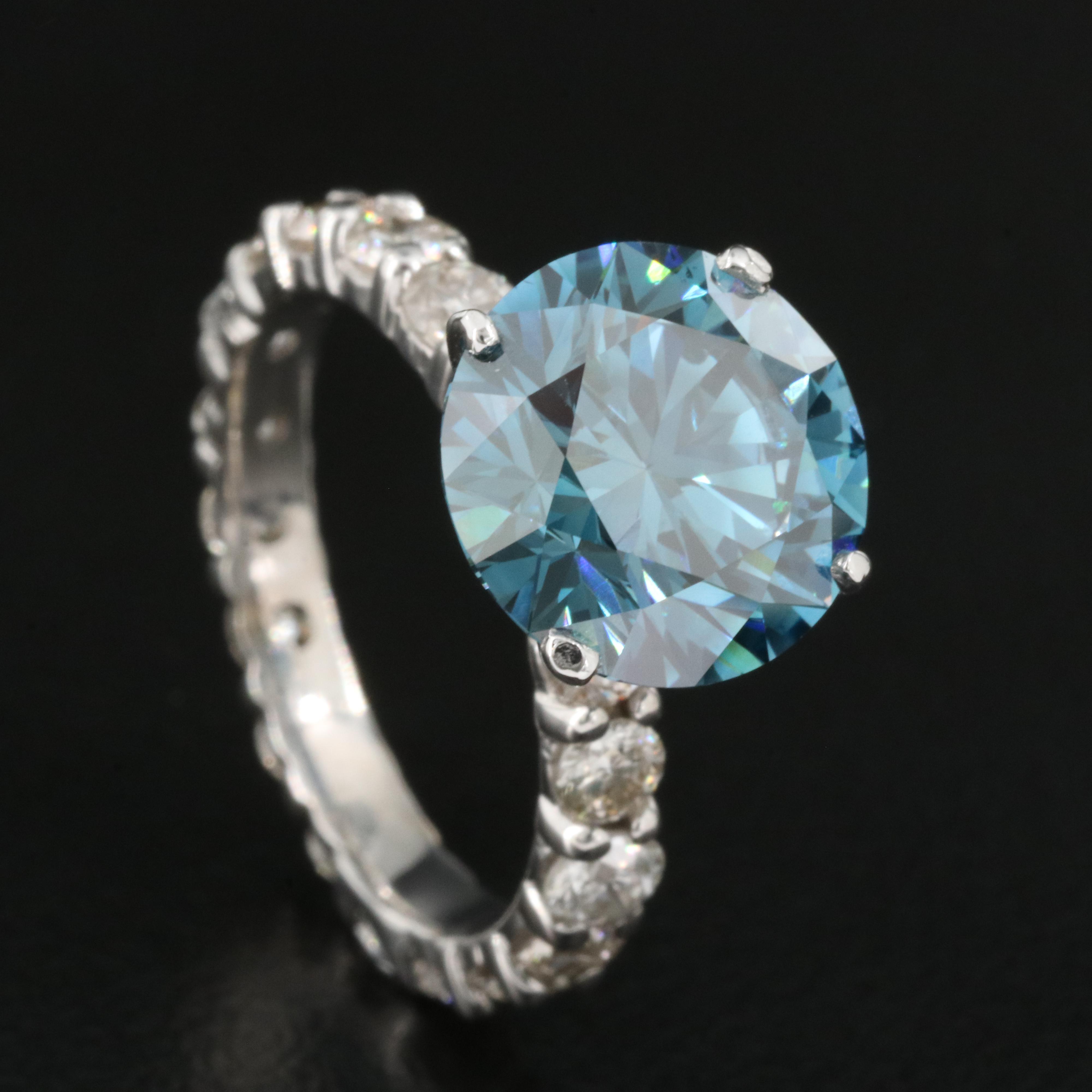 14K 5.10 CTW Diamond Ring with Fancy Dark Blue Center