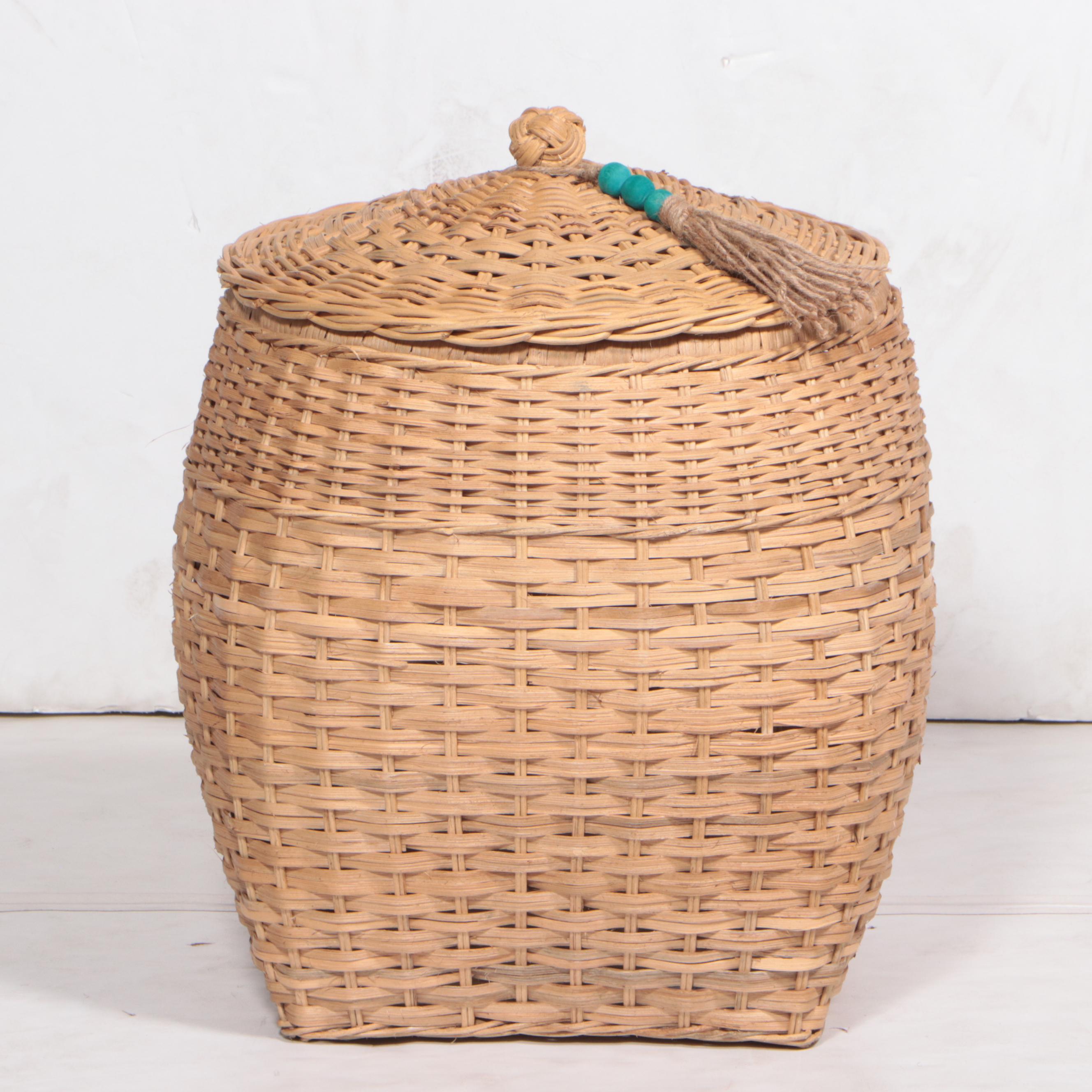 Pair of Opalhouse Designed with Jungalow Rattan Baskets with Tassel Lids