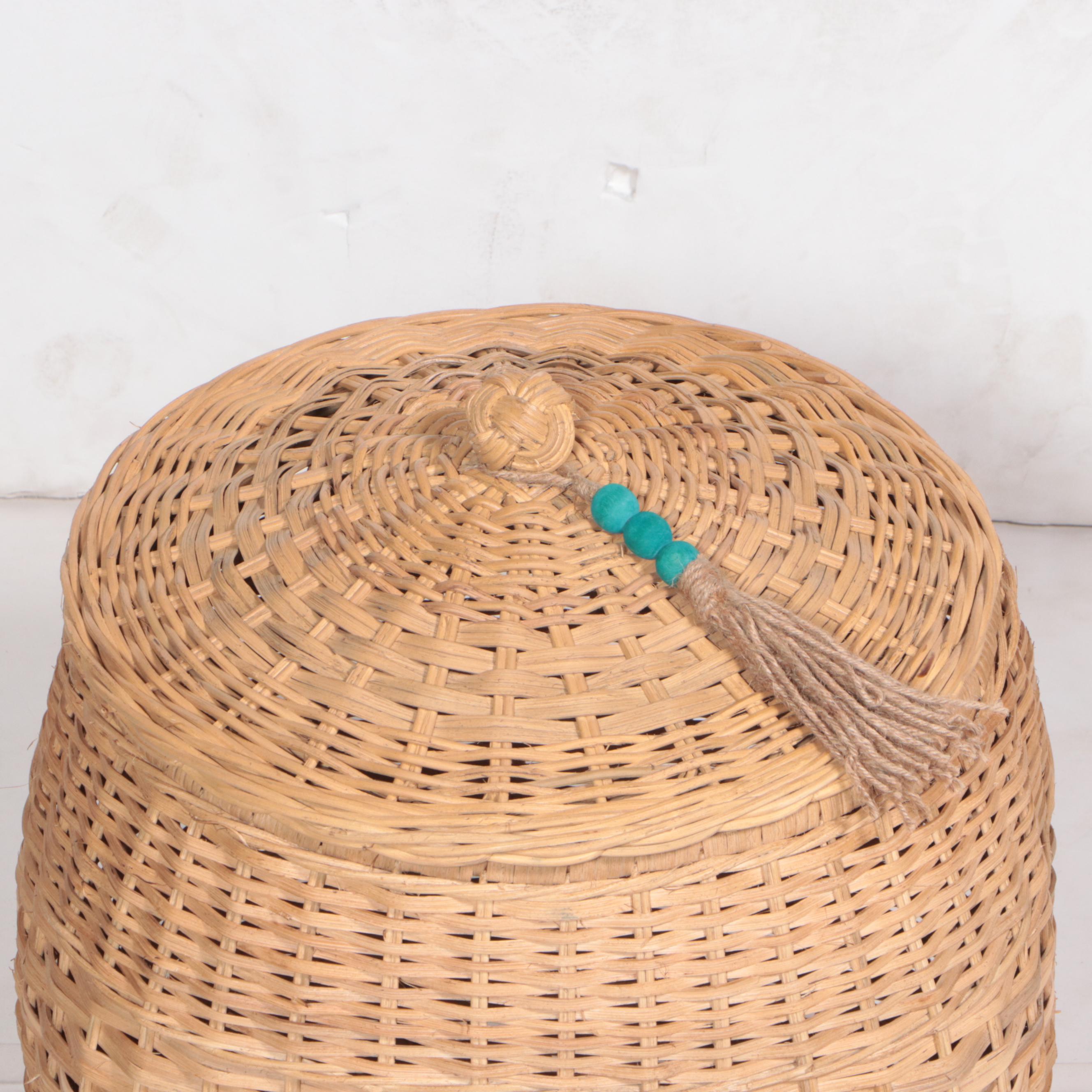 Pair of Opalhouse Designed with Jungalow Rattan Baskets with Tassel Lids
