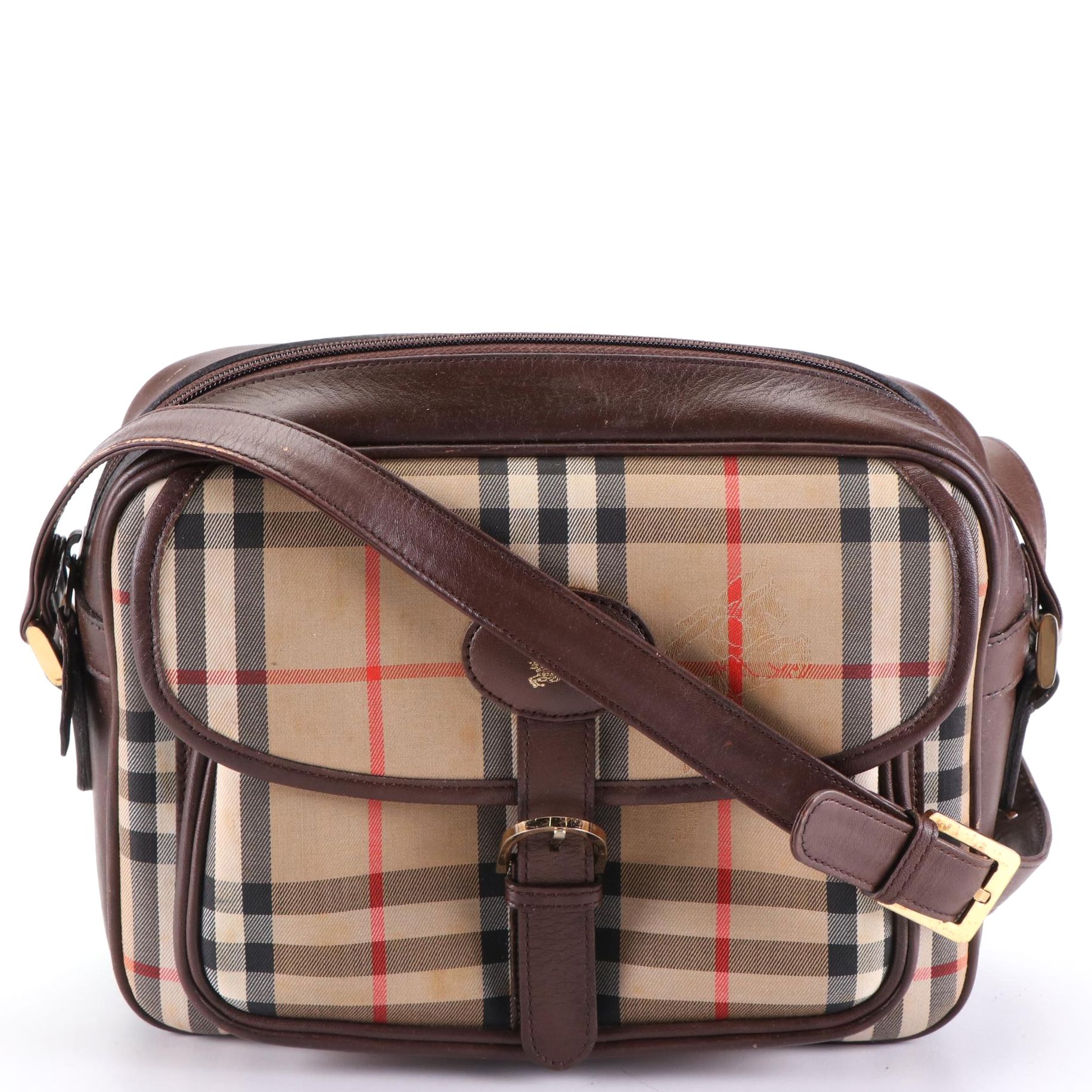 Burberrys Haymarket Check Canvas and Leather Shoulder Bag