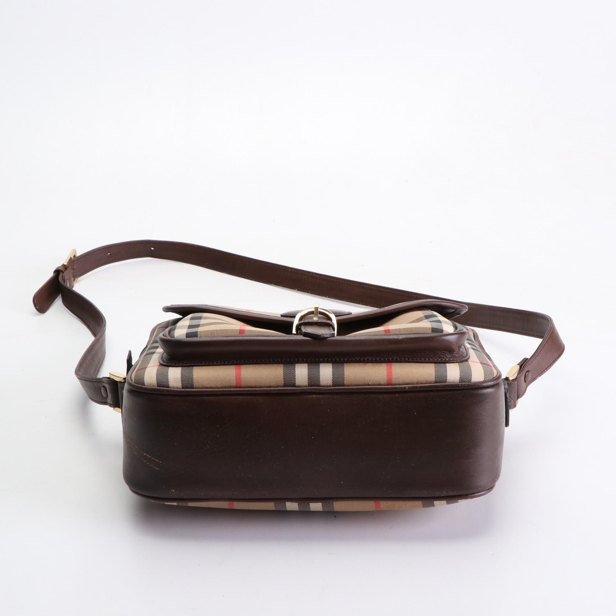 Burberrys Haymarket Check Canvas and Leather Shoulder Bag