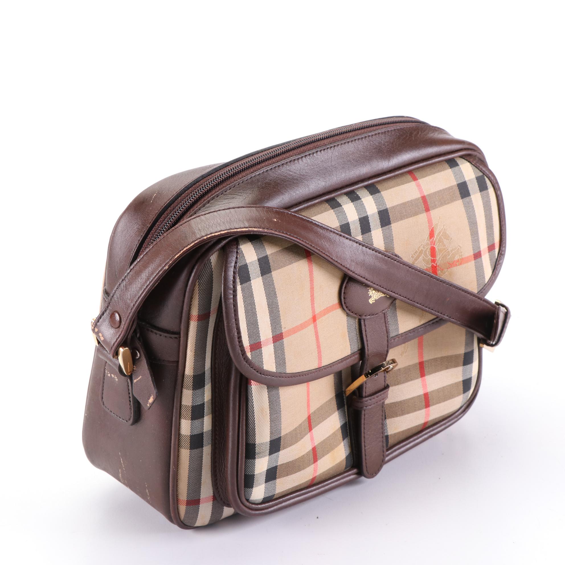 Burberrys Haymarket Check Canvas and Leather Shoulder Bag