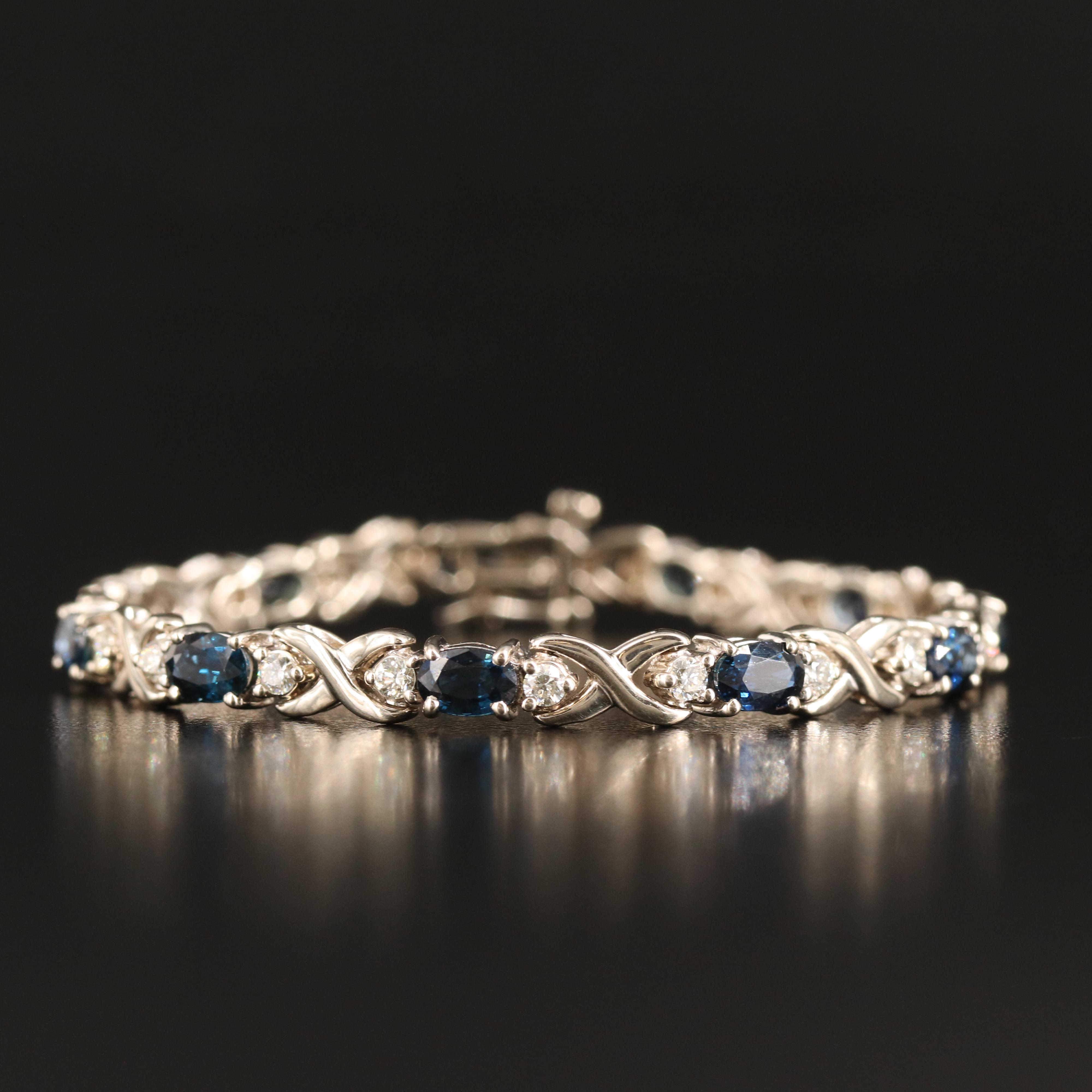 14K Sapphire and 1.32 CTW Diamond Crossover Link Bracelet