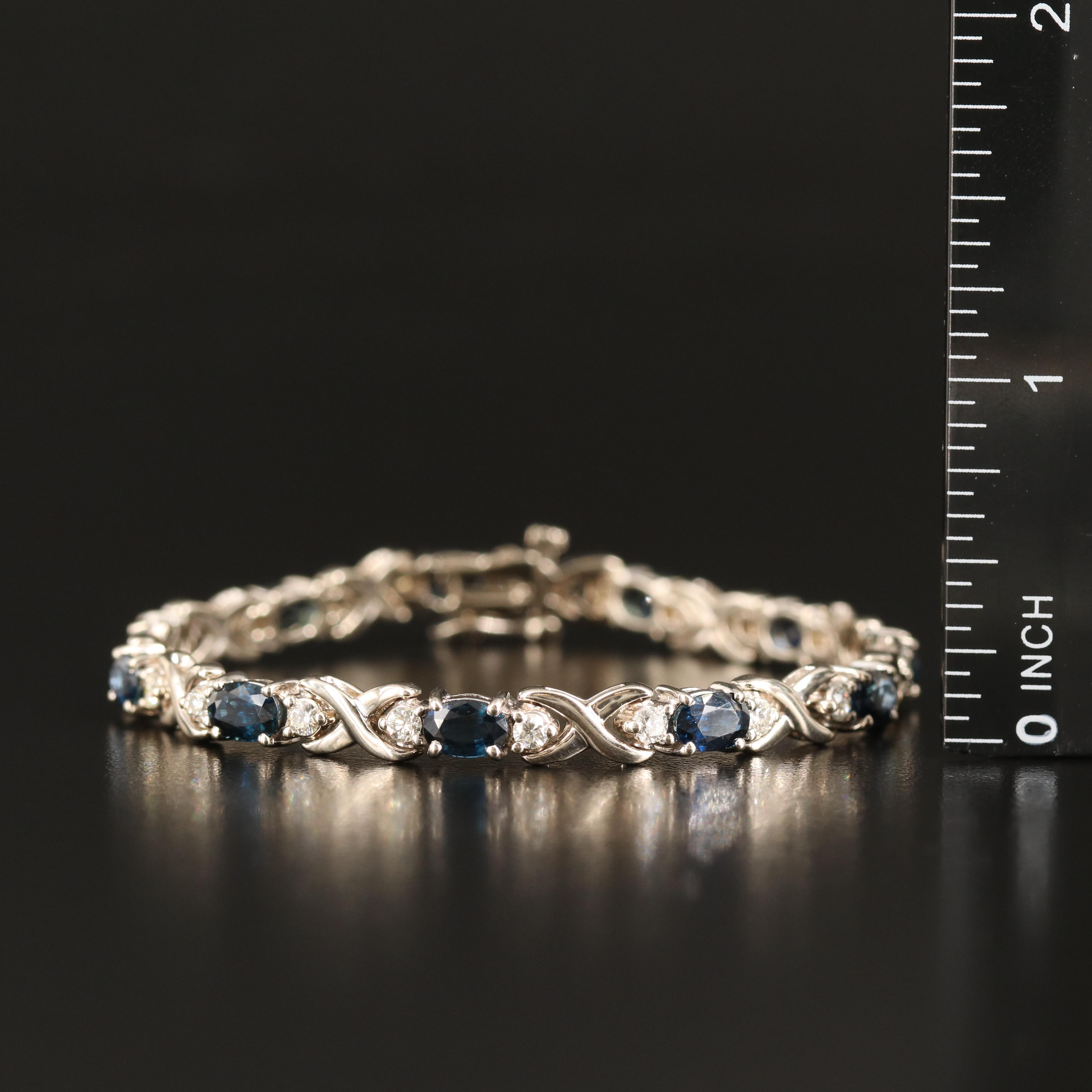 14K Sapphire and 1.32 CTW Diamond Crossover Link Bracelet