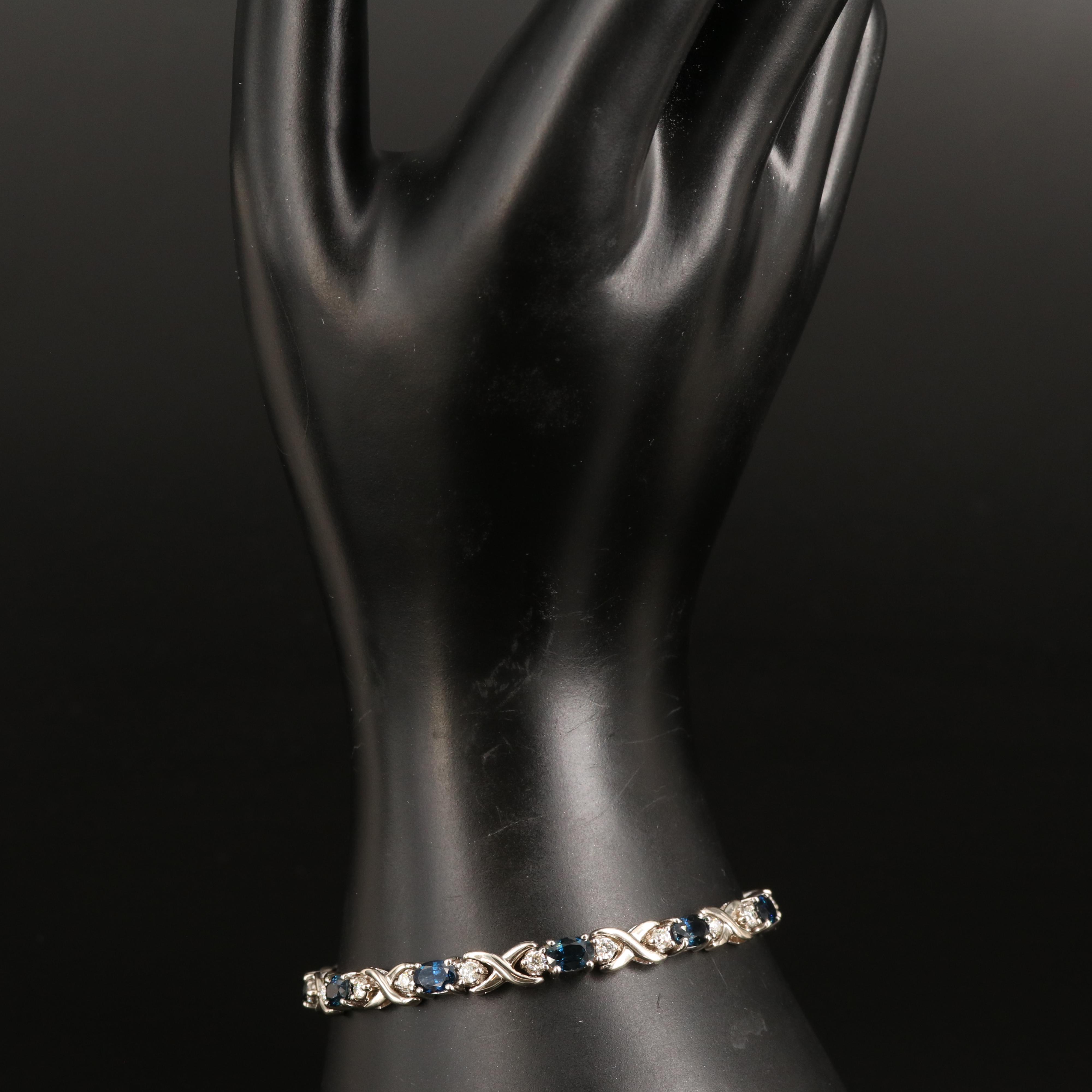 14K Sapphire and 1.32 CTW Diamond Crossover Link Bracelet
