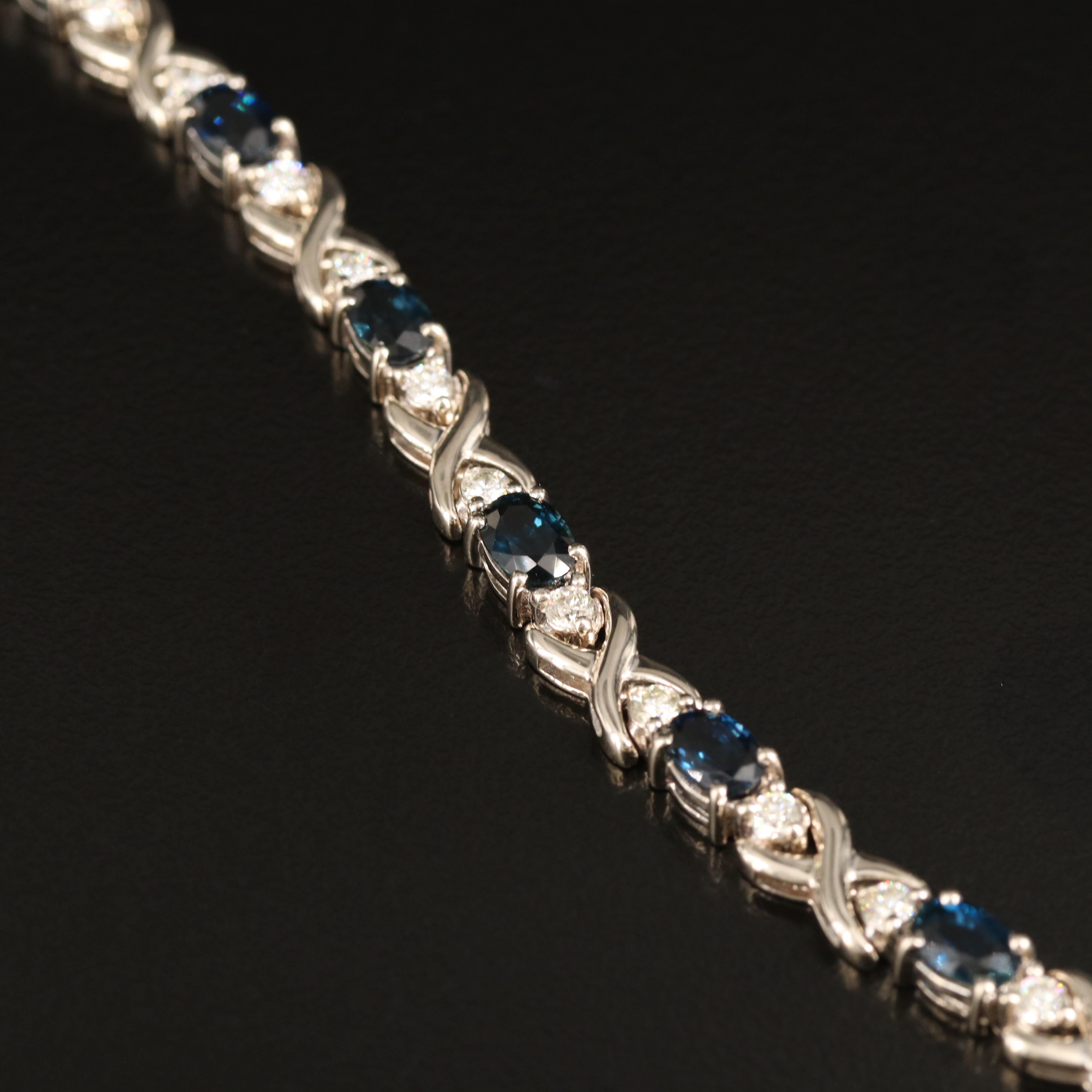 14K Sapphire and 1.32 CTW Diamond Crossover Link Bracelet