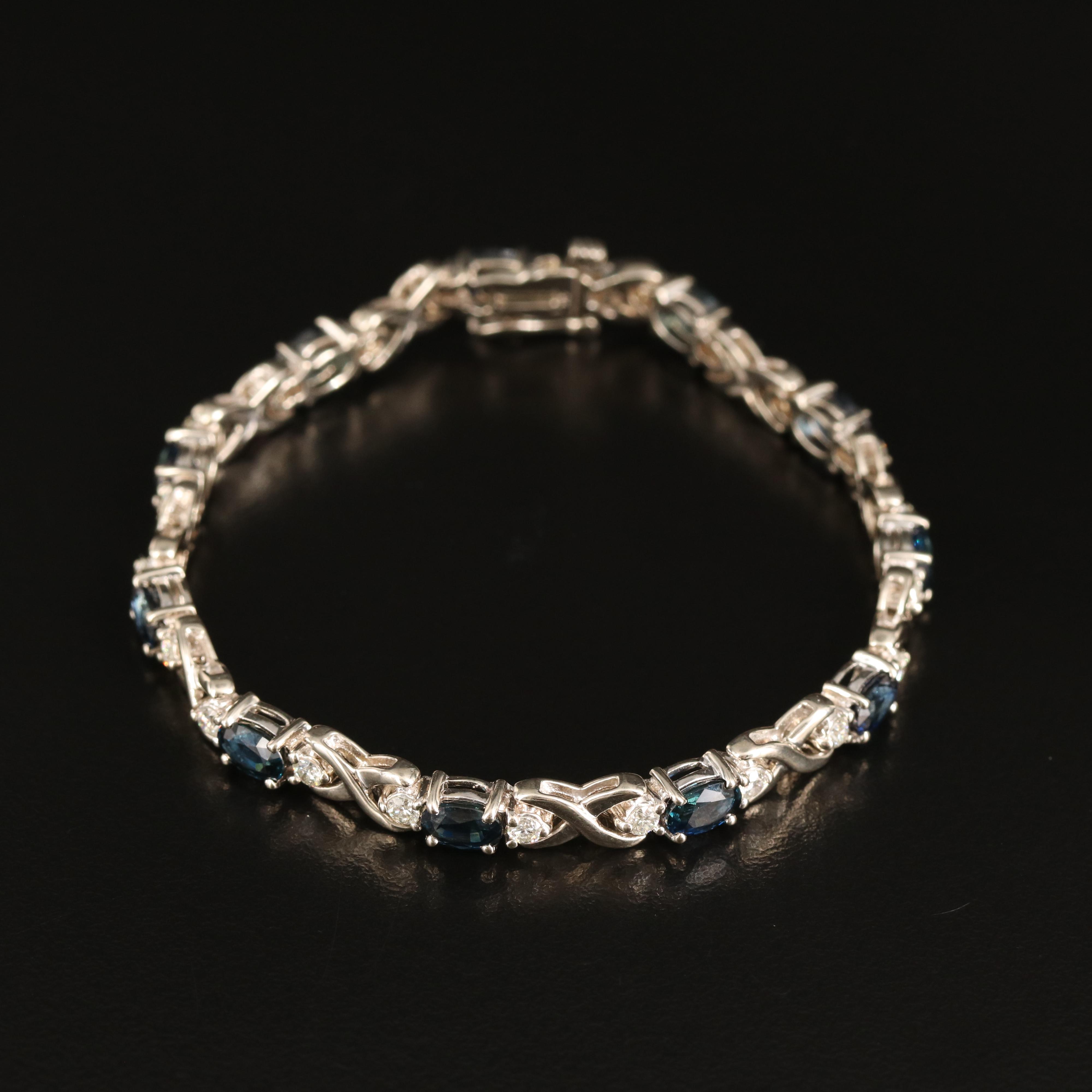 14K Sapphire and 1.32 CTW Diamond Crossover Link Bracelet