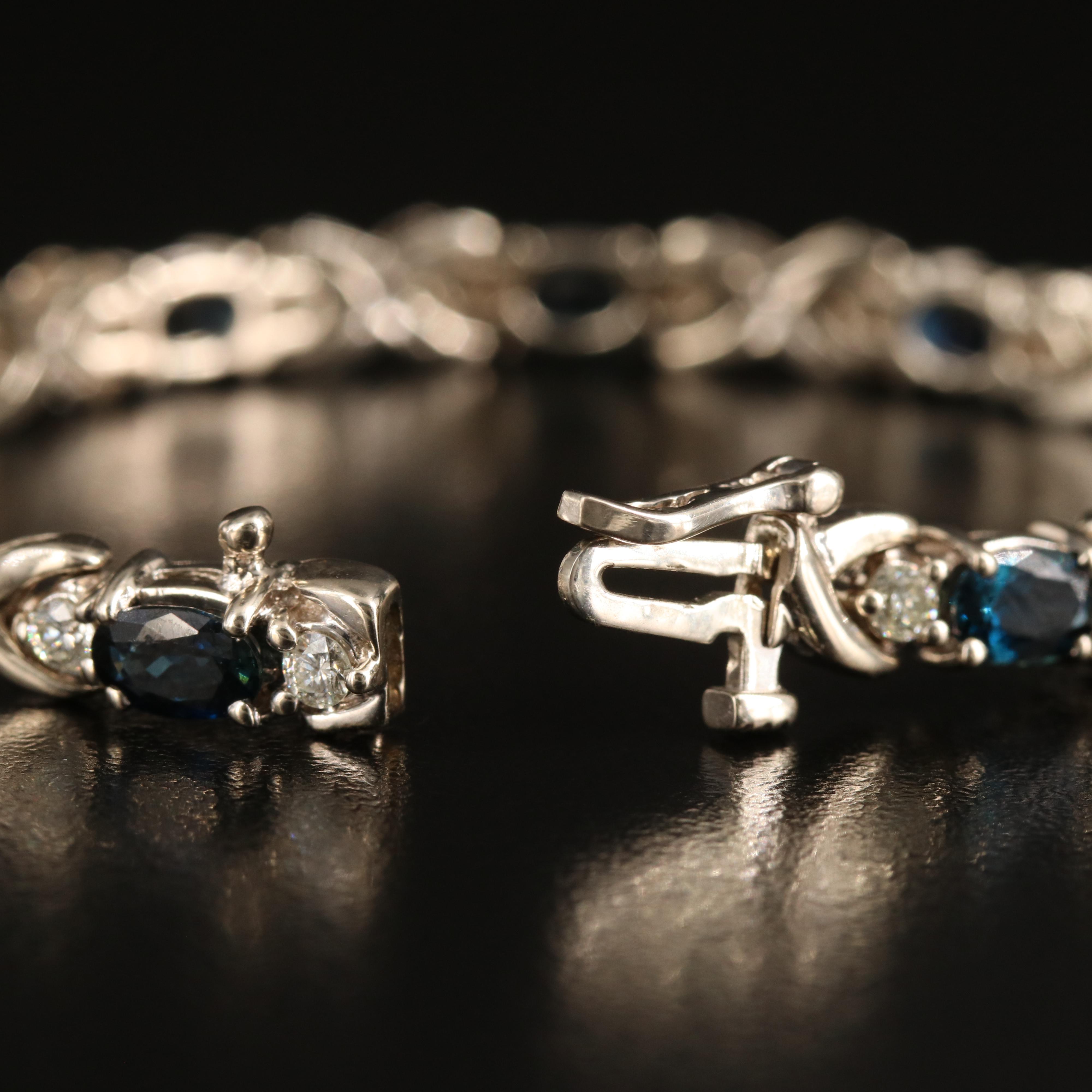 14K Sapphire and 1.32 CTW Diamond Crossover Link Bracelet