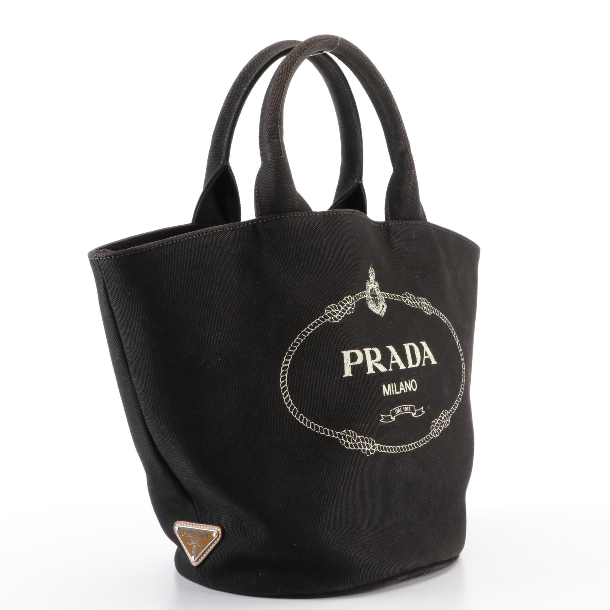 Prada Canapa Logo Tote in Black Canvas