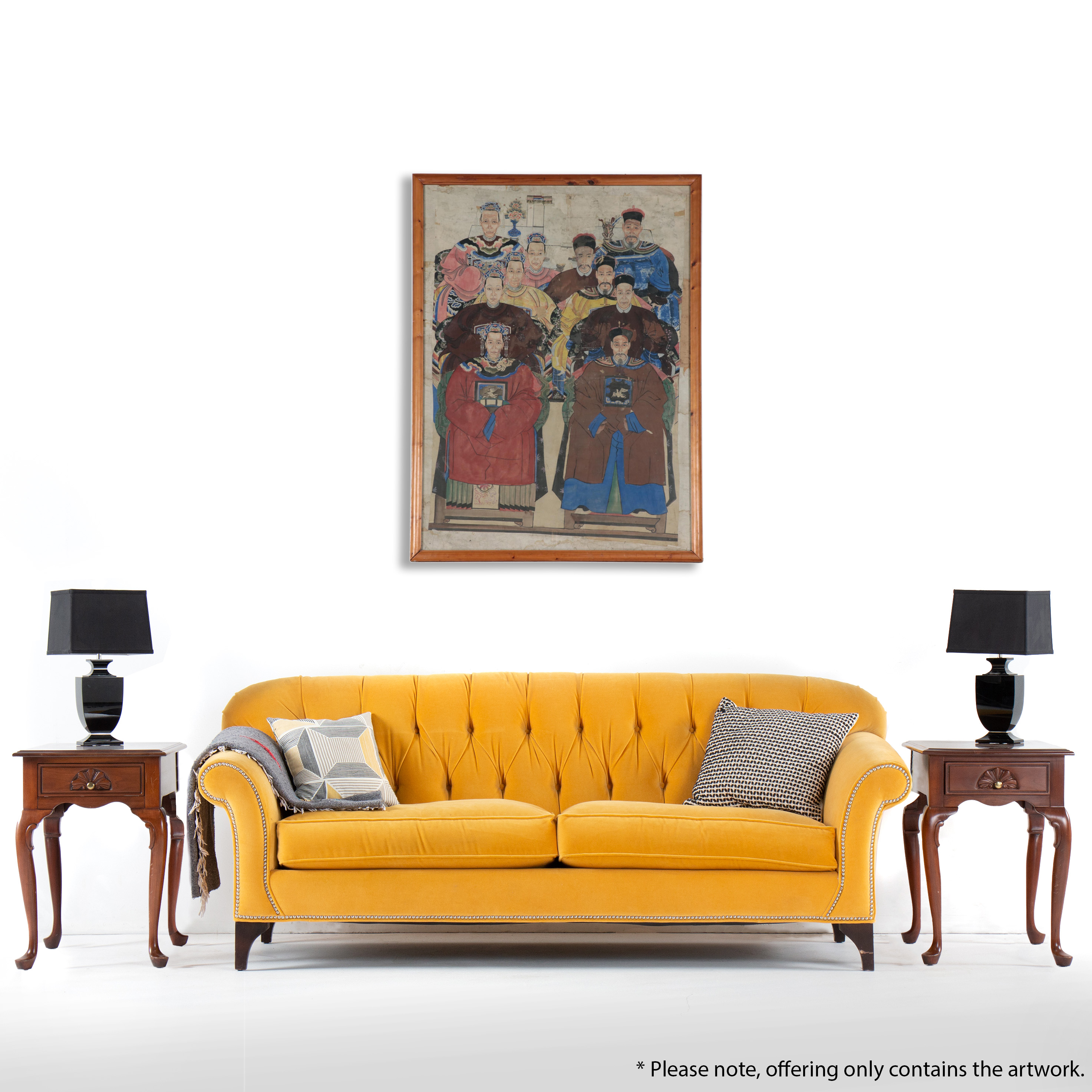 Chinese Ancestral Group Portrait Gouache Painting