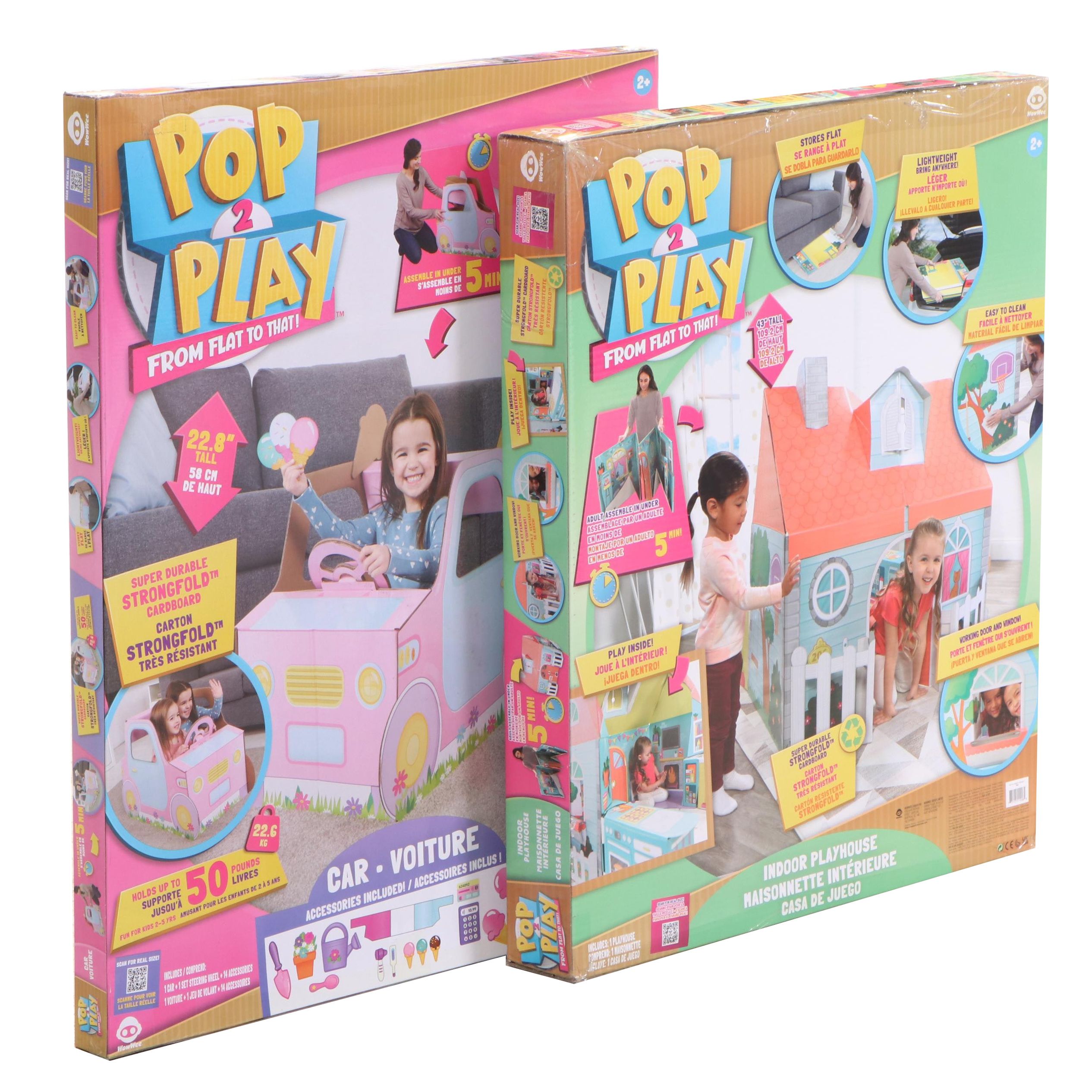 WowWee Pop2Play StrongFold Cardboard Pink Toy Car and Indoor Playhouse Sets