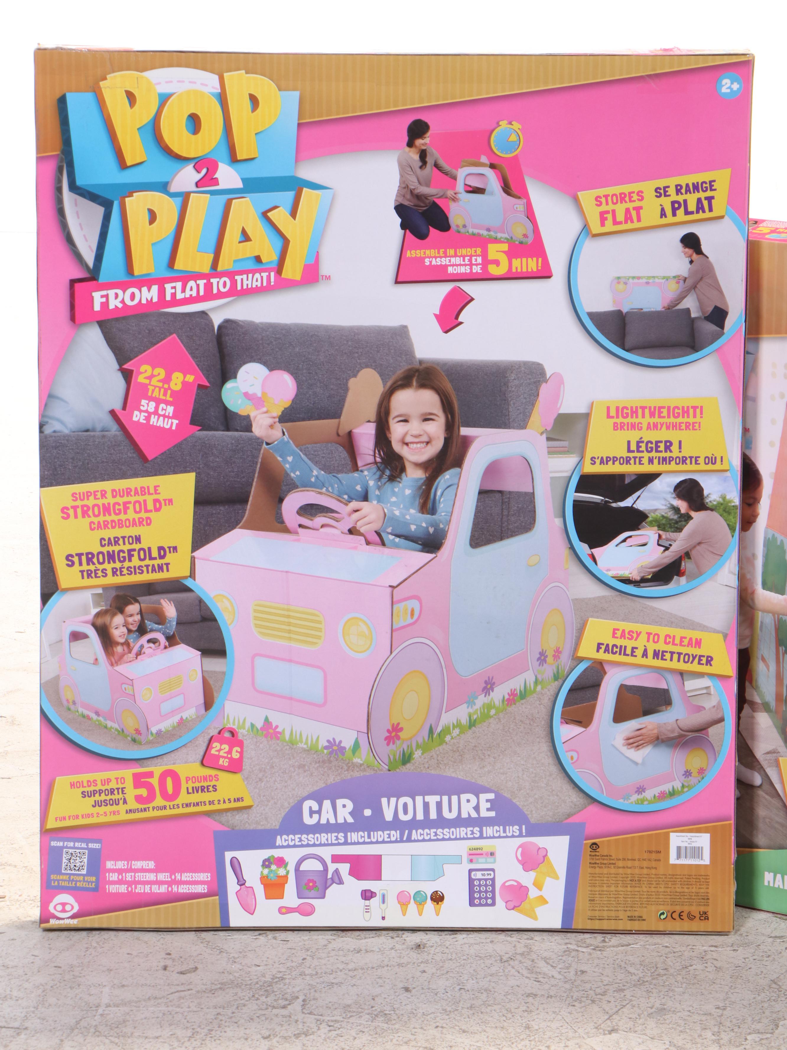 WowWee Pop2Play StrongFold Cardboard Pink Toy Car and Indoor Playhouse Sets