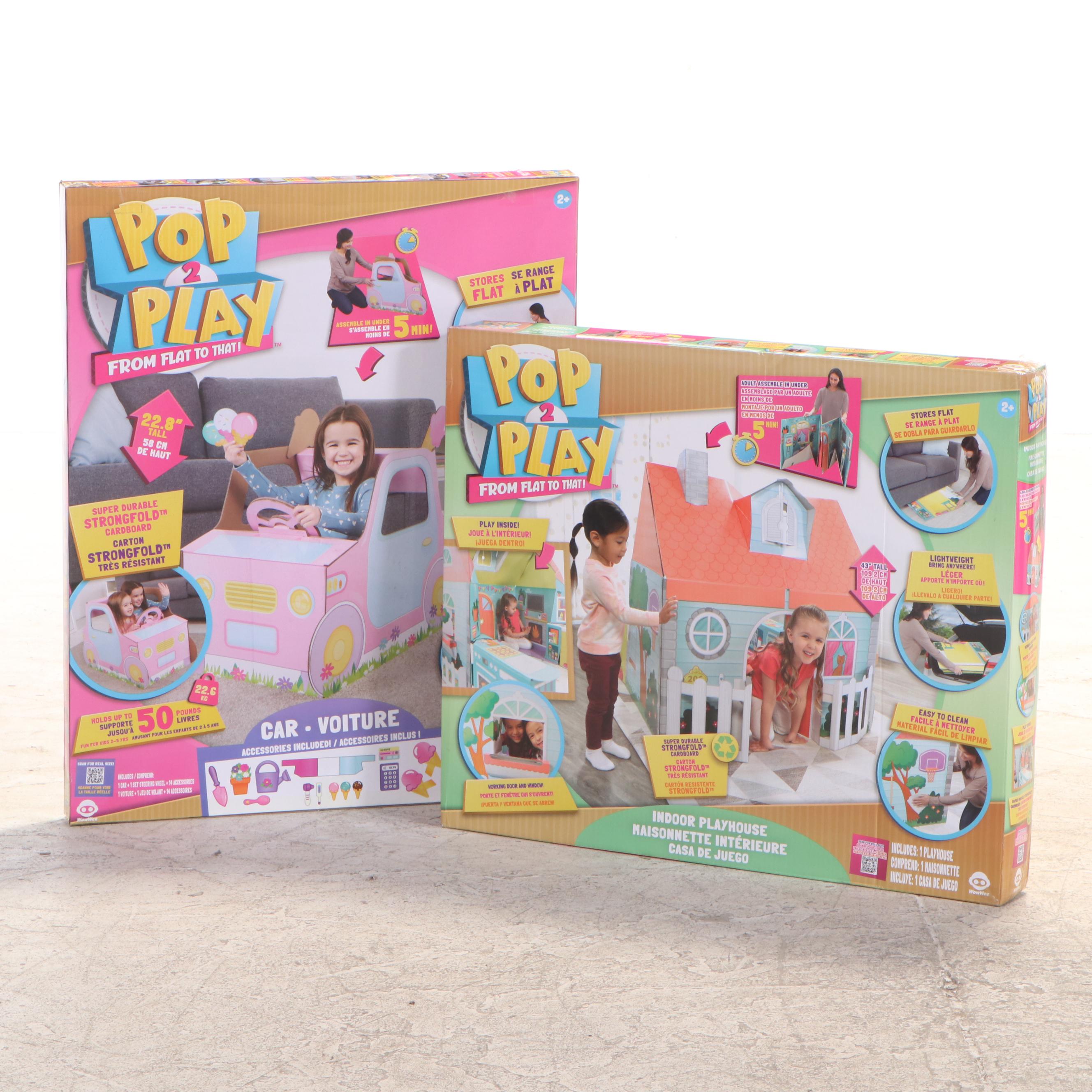 WowWee Pop2Play StrongFold Cardboard Pink Toy Car and Indoor Playhouse Sets
