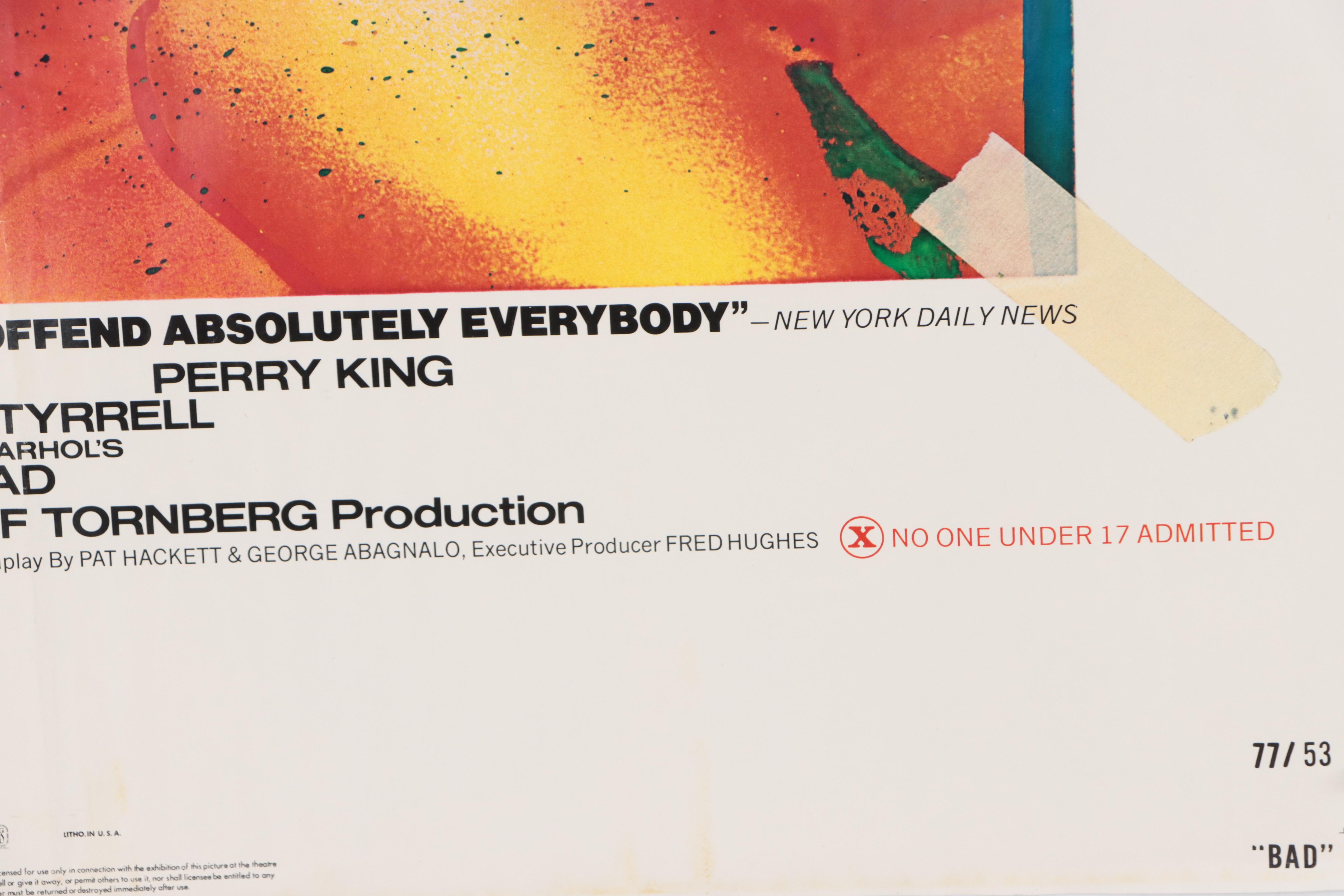 Film Release Poster for Andy Warhol's "Bad," 1977