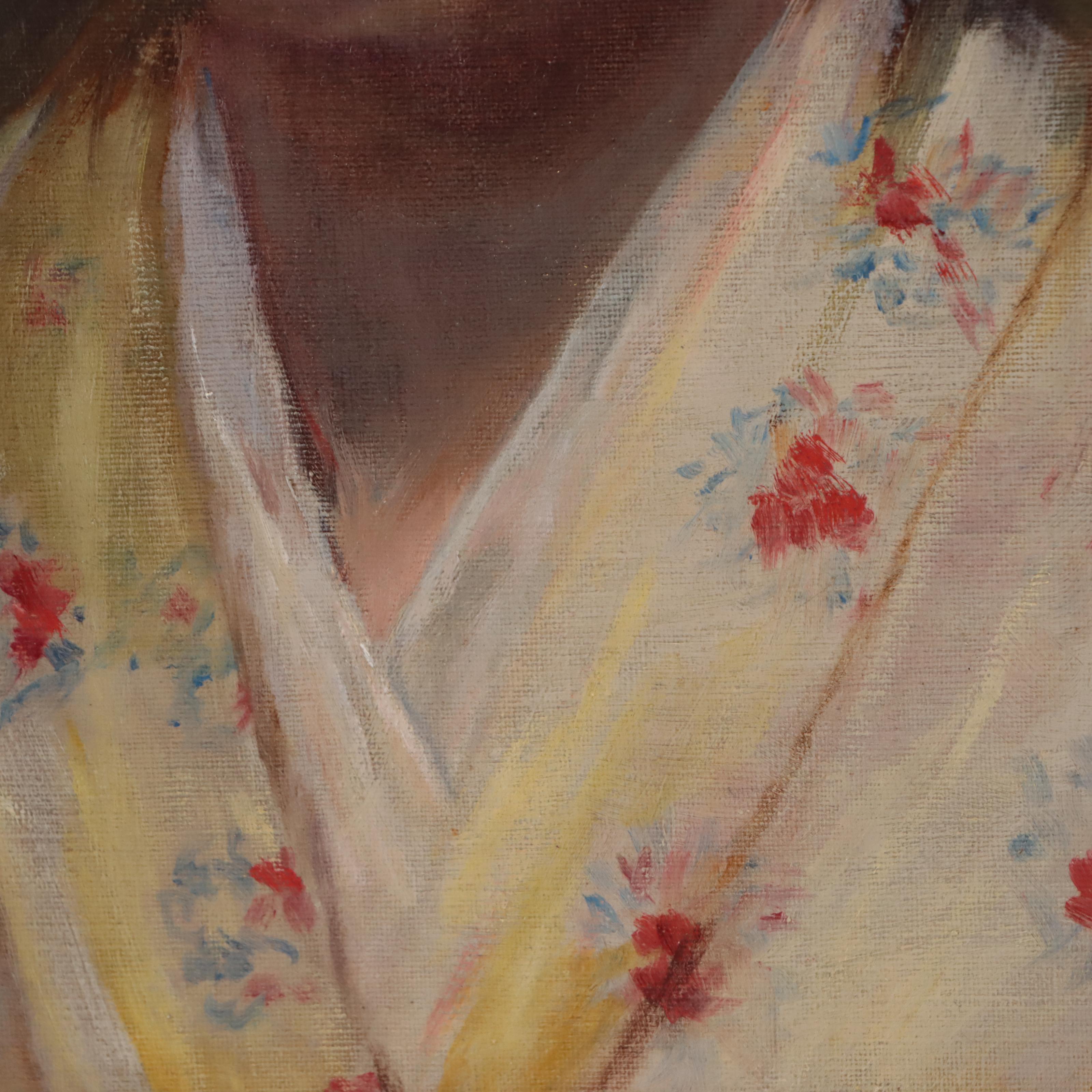 Elizabeth Nourse Portrait Oil Painting of a Young Lady in Bonnet, Circa 1894