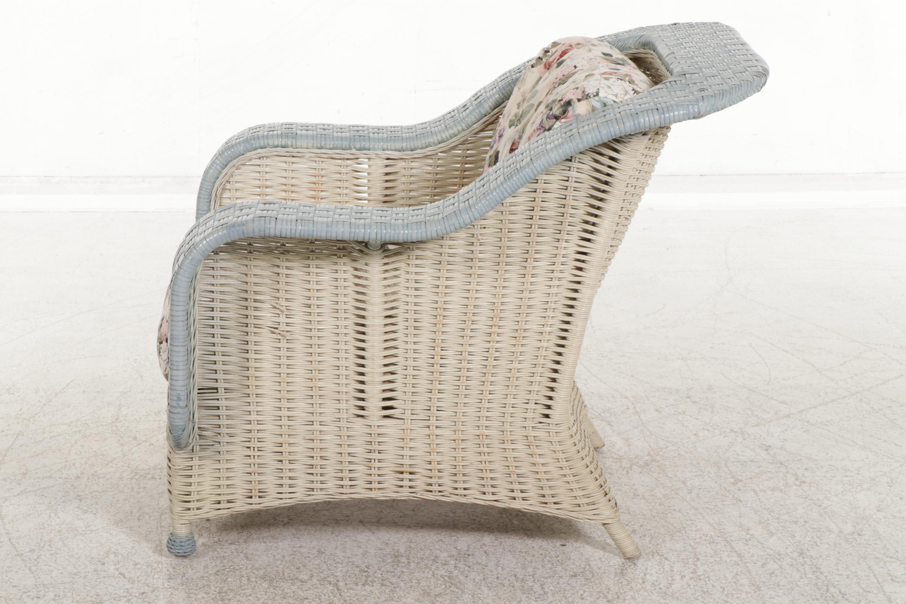 Painted Rattan Wicker Armchair With Upholstered Cushions, 21st Century
