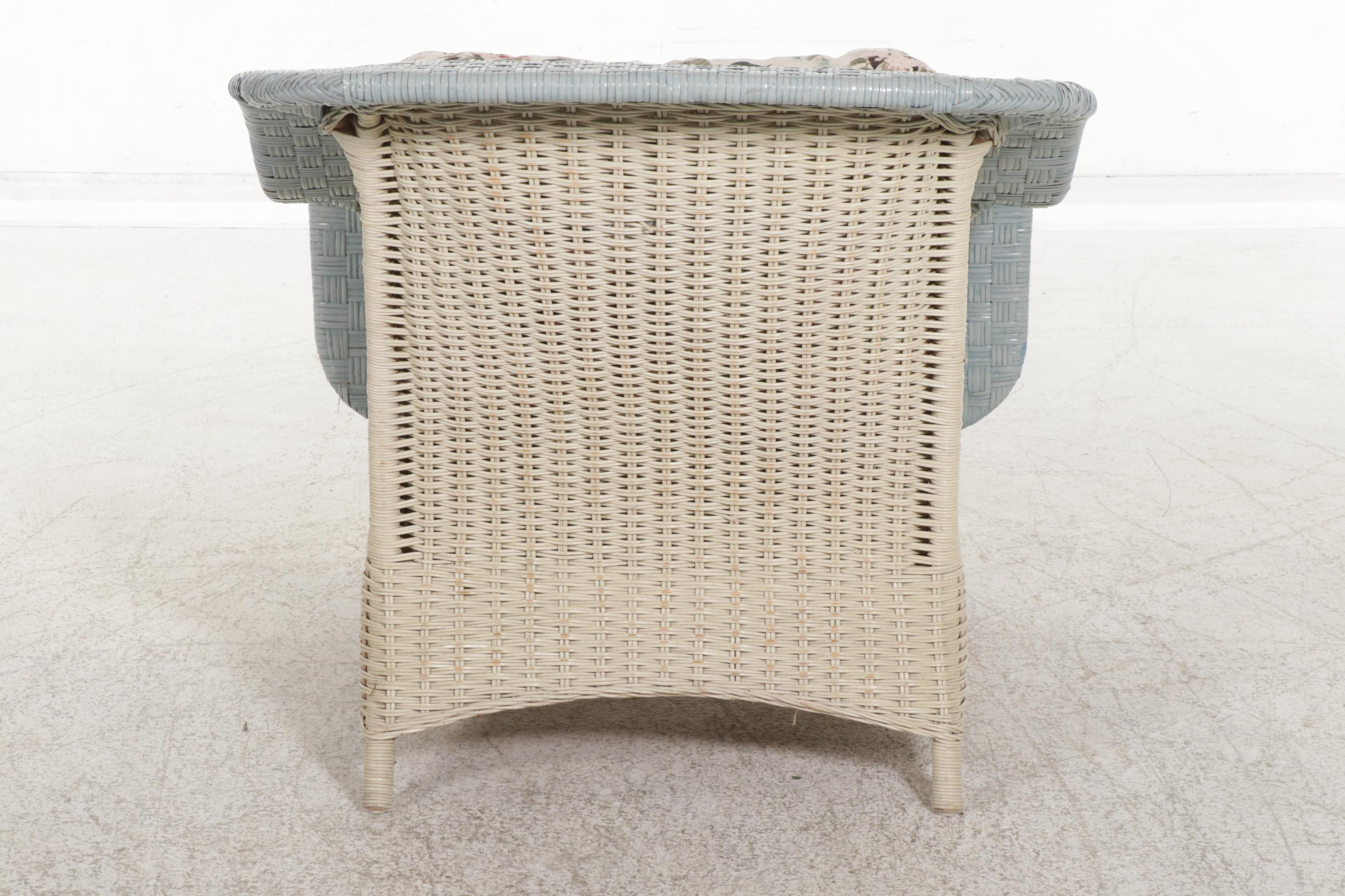 Painted Rattan Wicker Armchair With Upholstered Cushions, 21st Century
