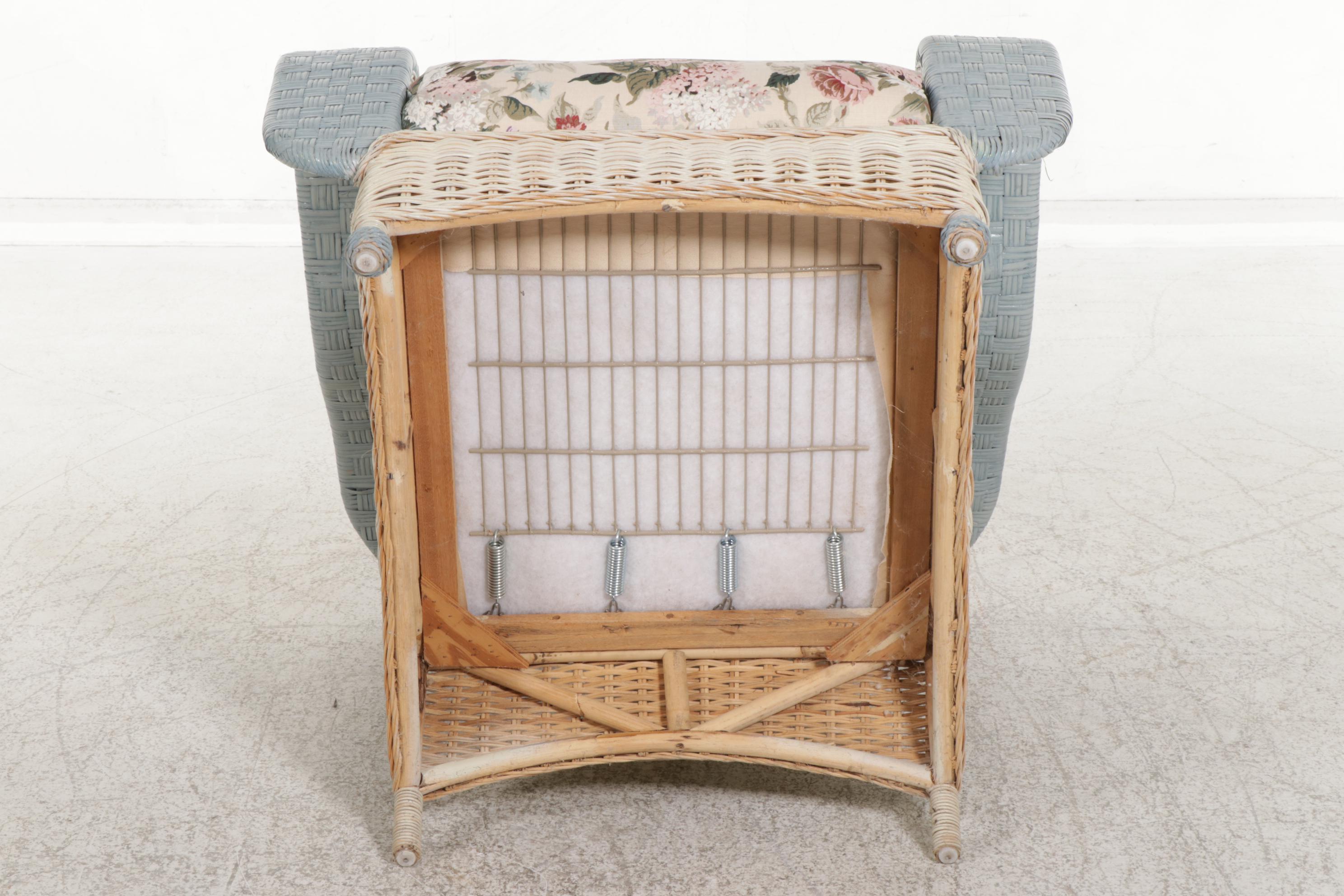 Painted Rattan Wicker Armchair With Upholstered Cushions, 21st Century