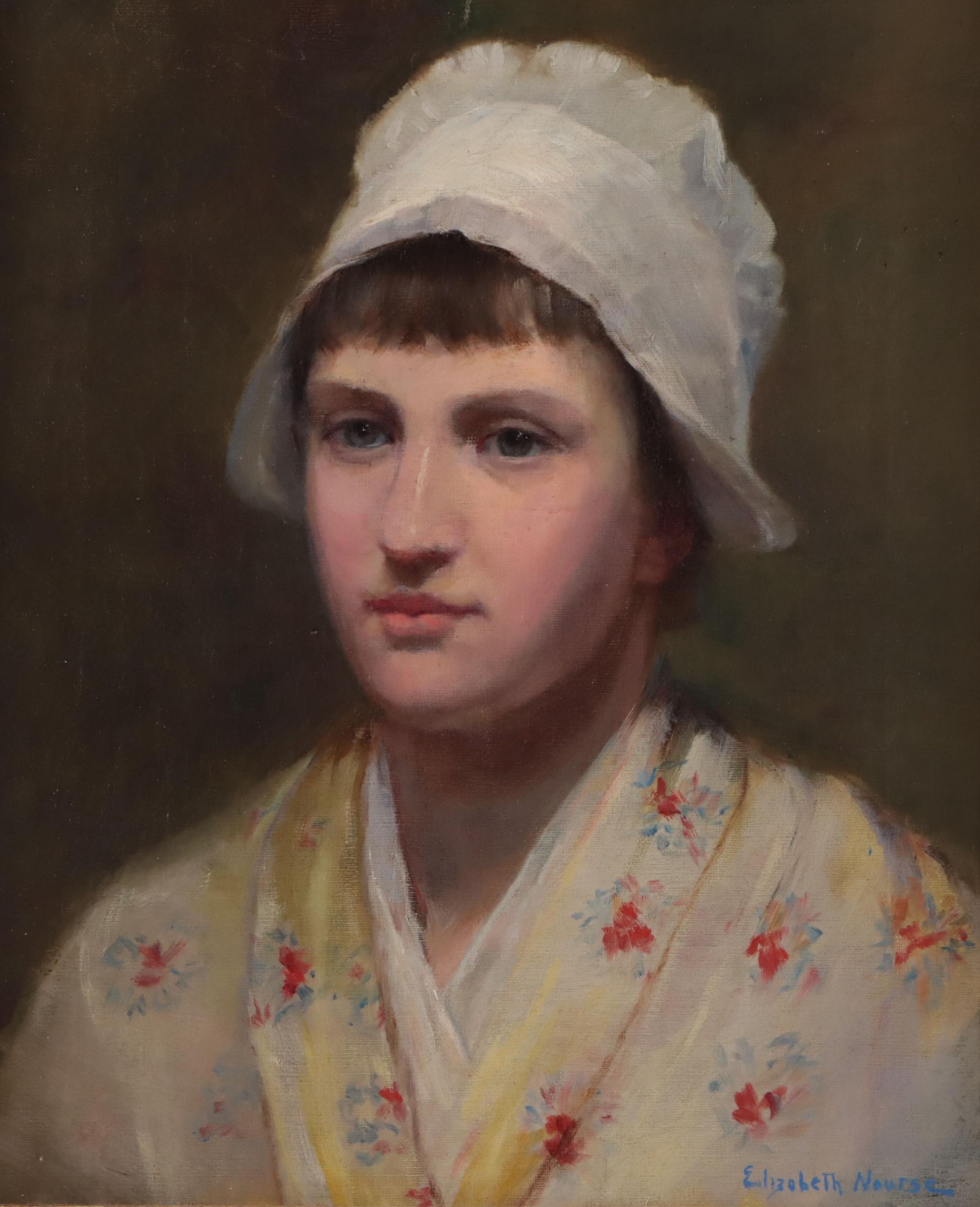 Elizabeth Nourse Portrait Oil Painting of a Young Lady in Bonnet, Circa 1894