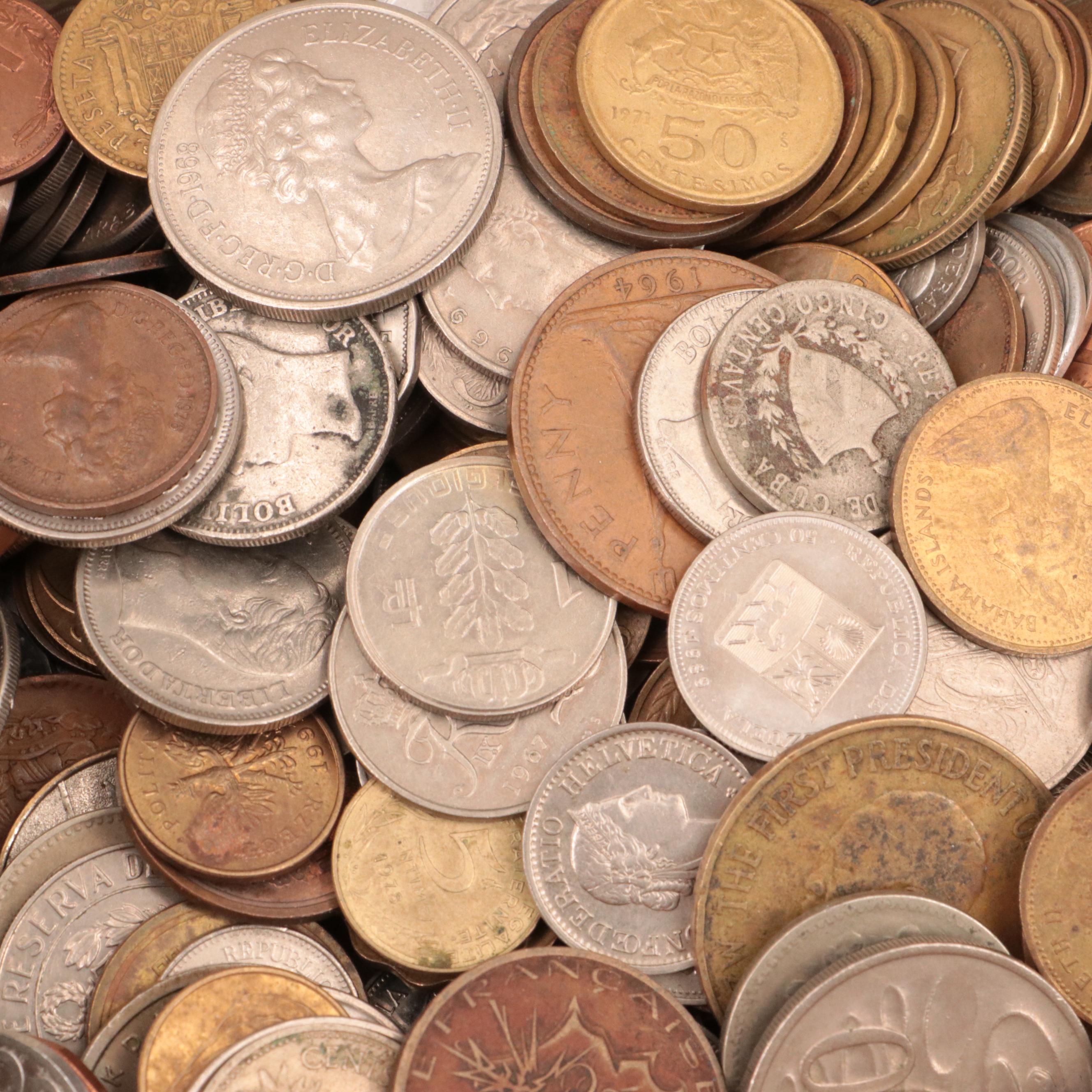 Over 520 Foreign Coins and 25 Foreign Currency Notes