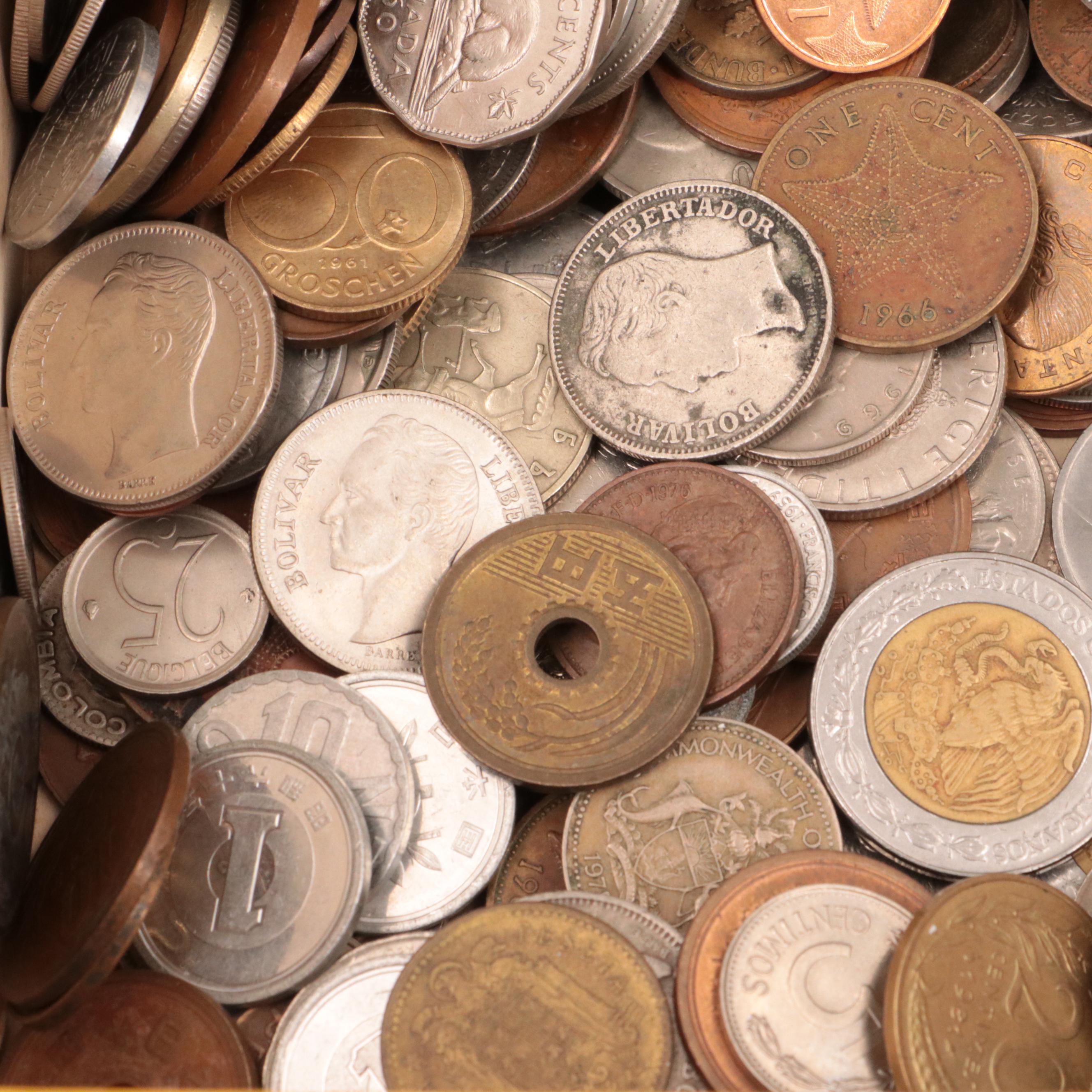 Over 520 Foreign Coins and 25 Foreign Currency Notes