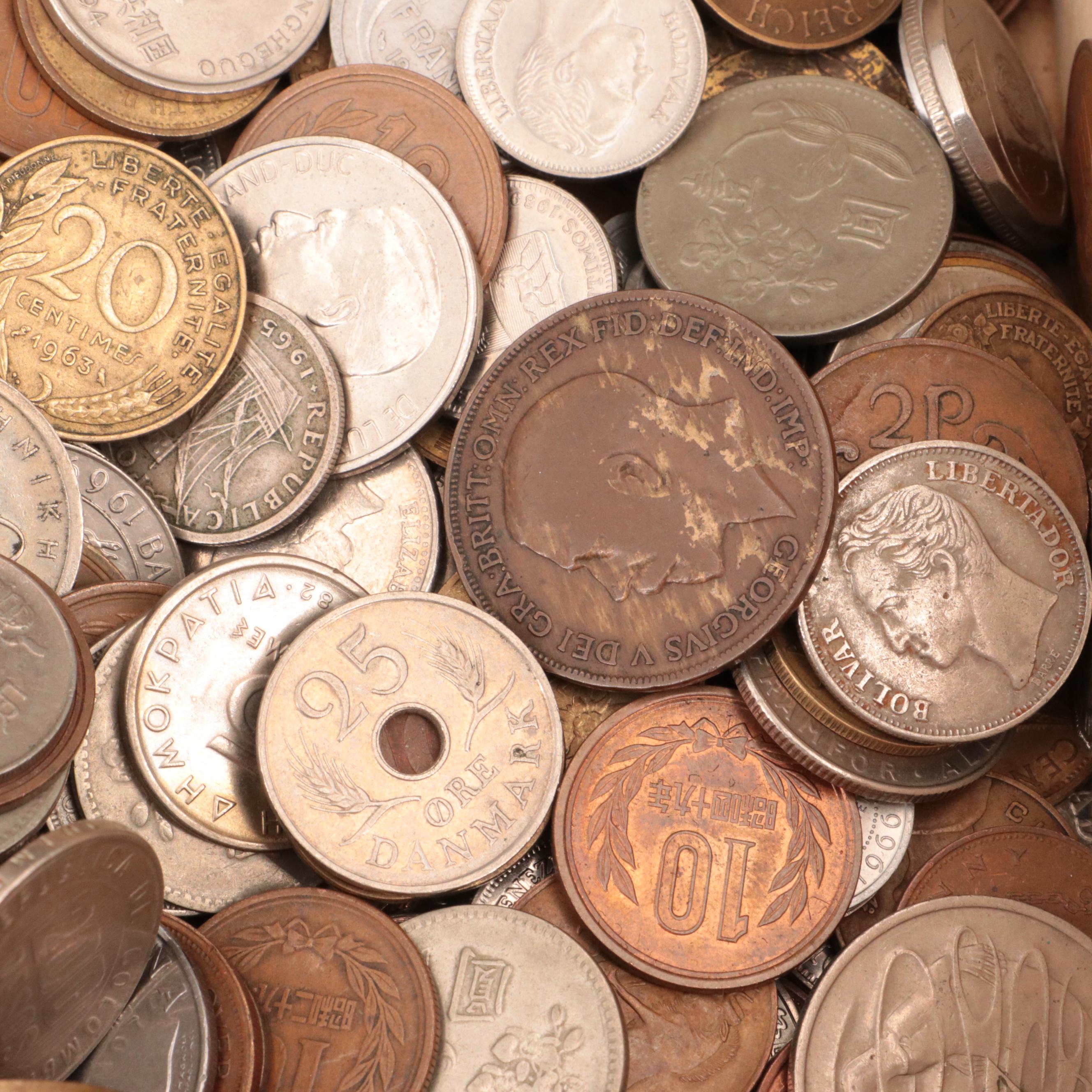 Over 520 Foreign Coins and 25 Foreign Currency Notes