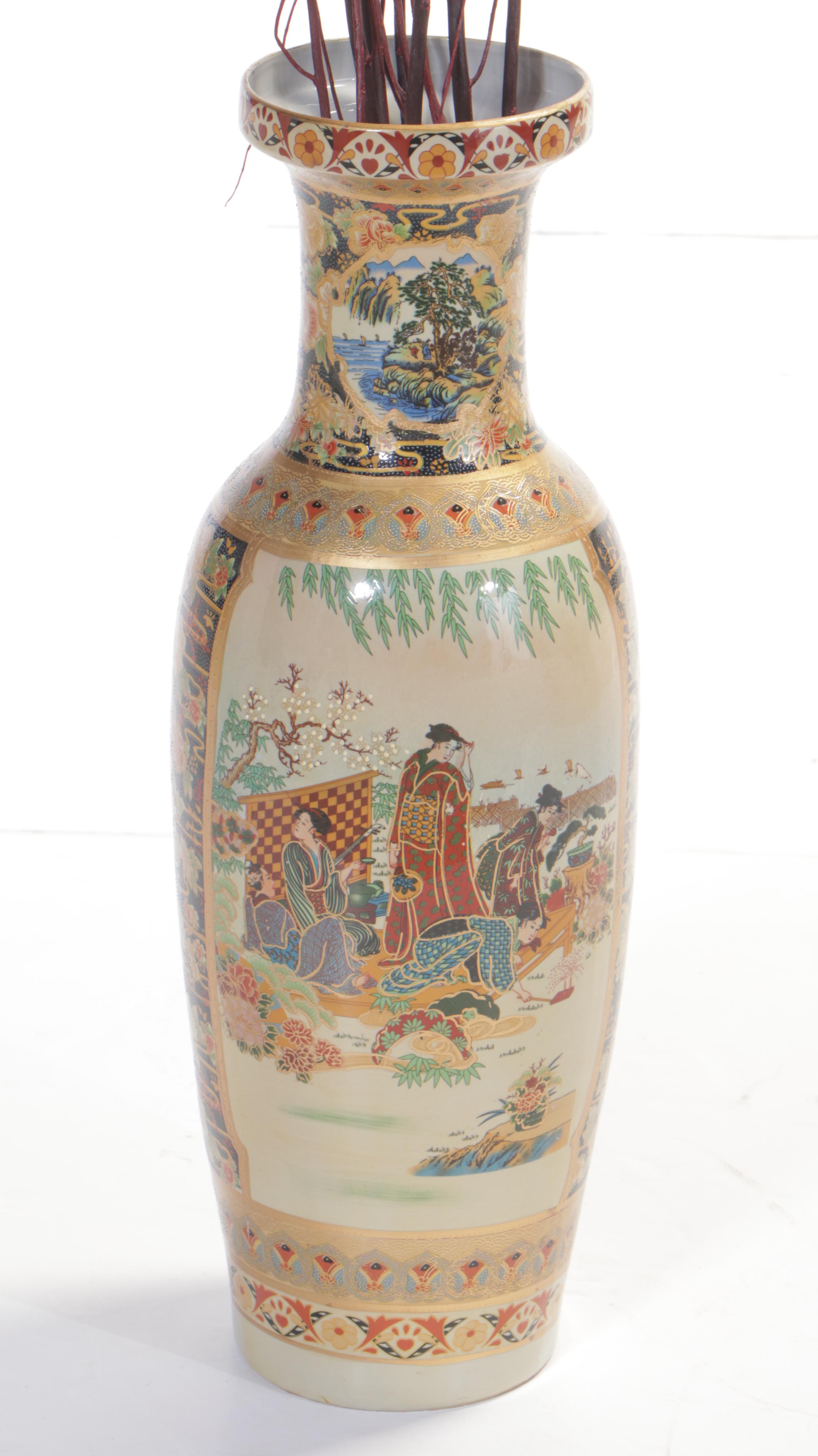 Chinese Polychrome-Glazed and Parcel-Gilt Vase Plus Portofino Home Ceramic Vase