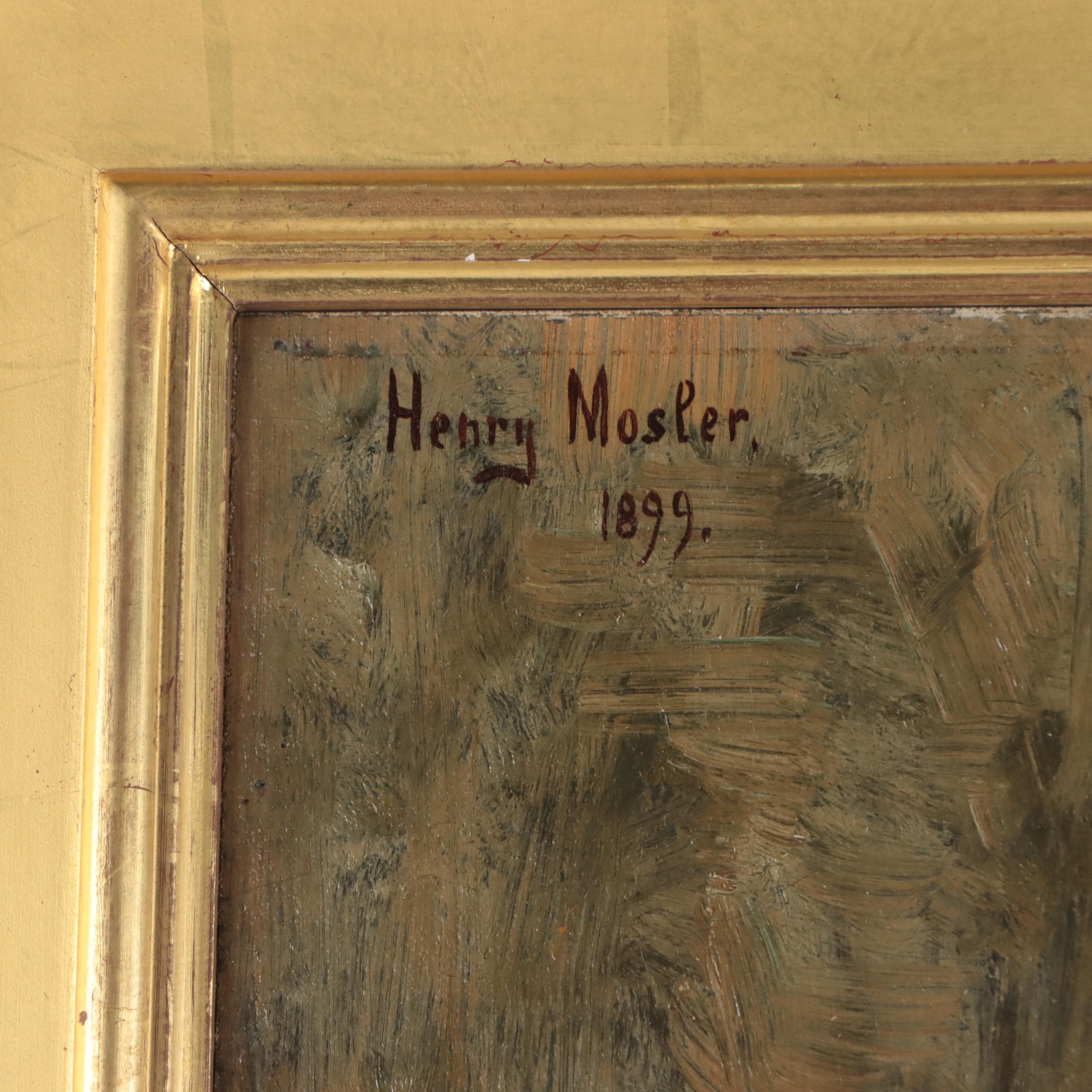 Henry Mosler Portrait Oil Painting "A Beautiful Debutante in Blue Silk Dress"