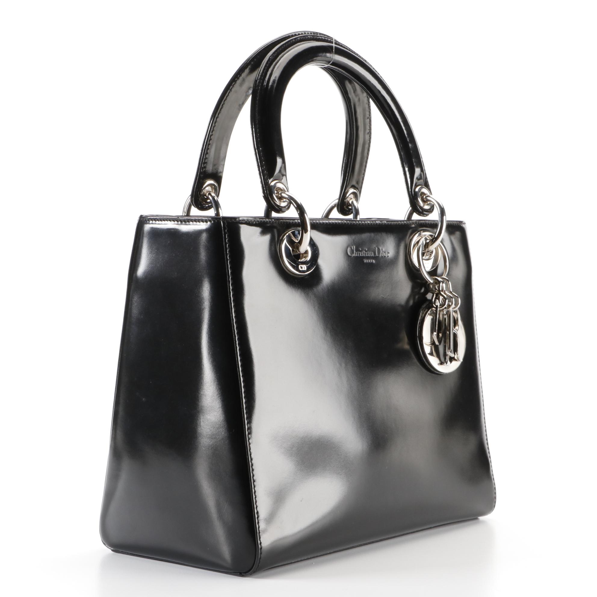 Christian Dior Lady Dior Bag in Polished Black Calfskin Leather