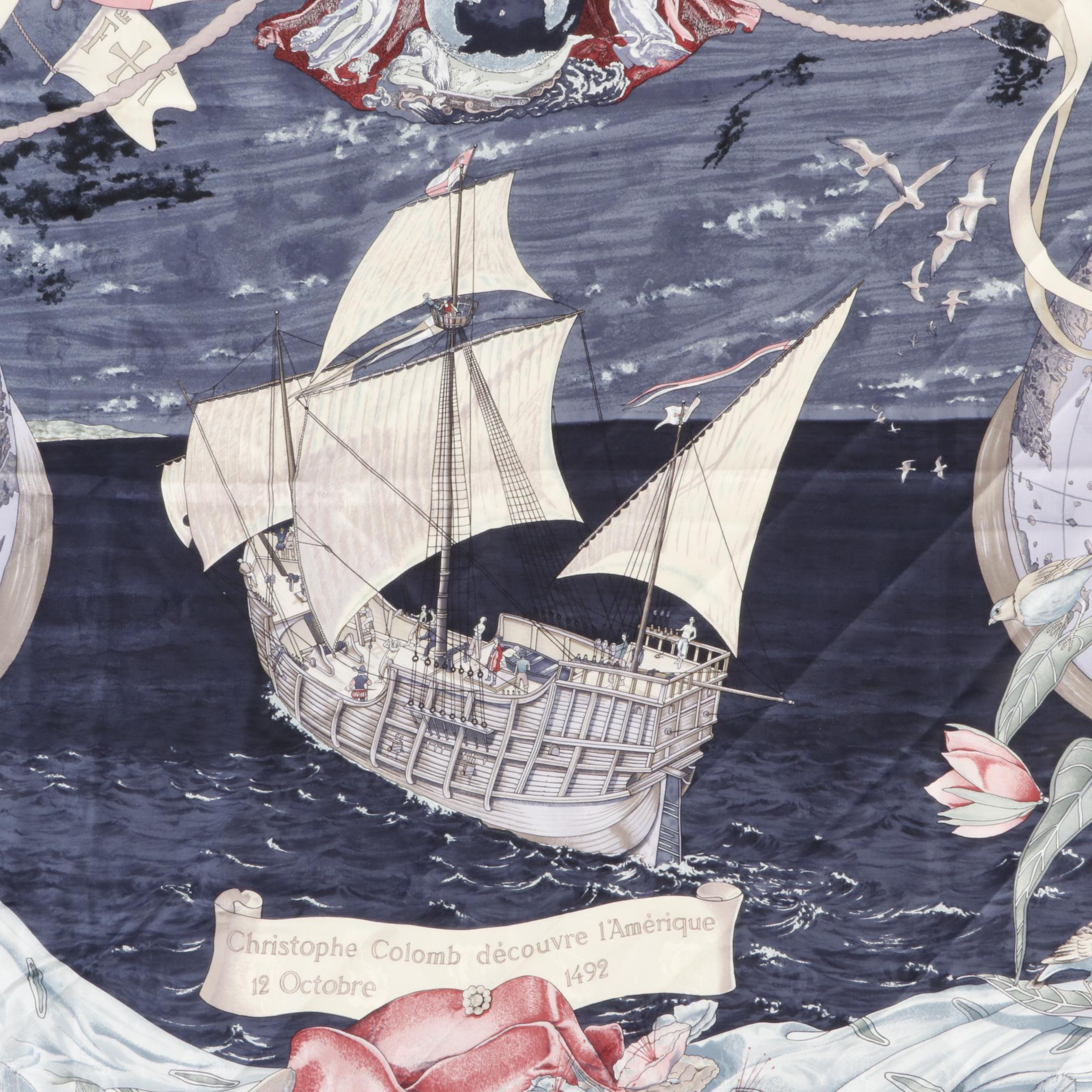 Hermès "Christophe Colomb Découvre l'Amérique" Scarf 90 in Silk Jacquard