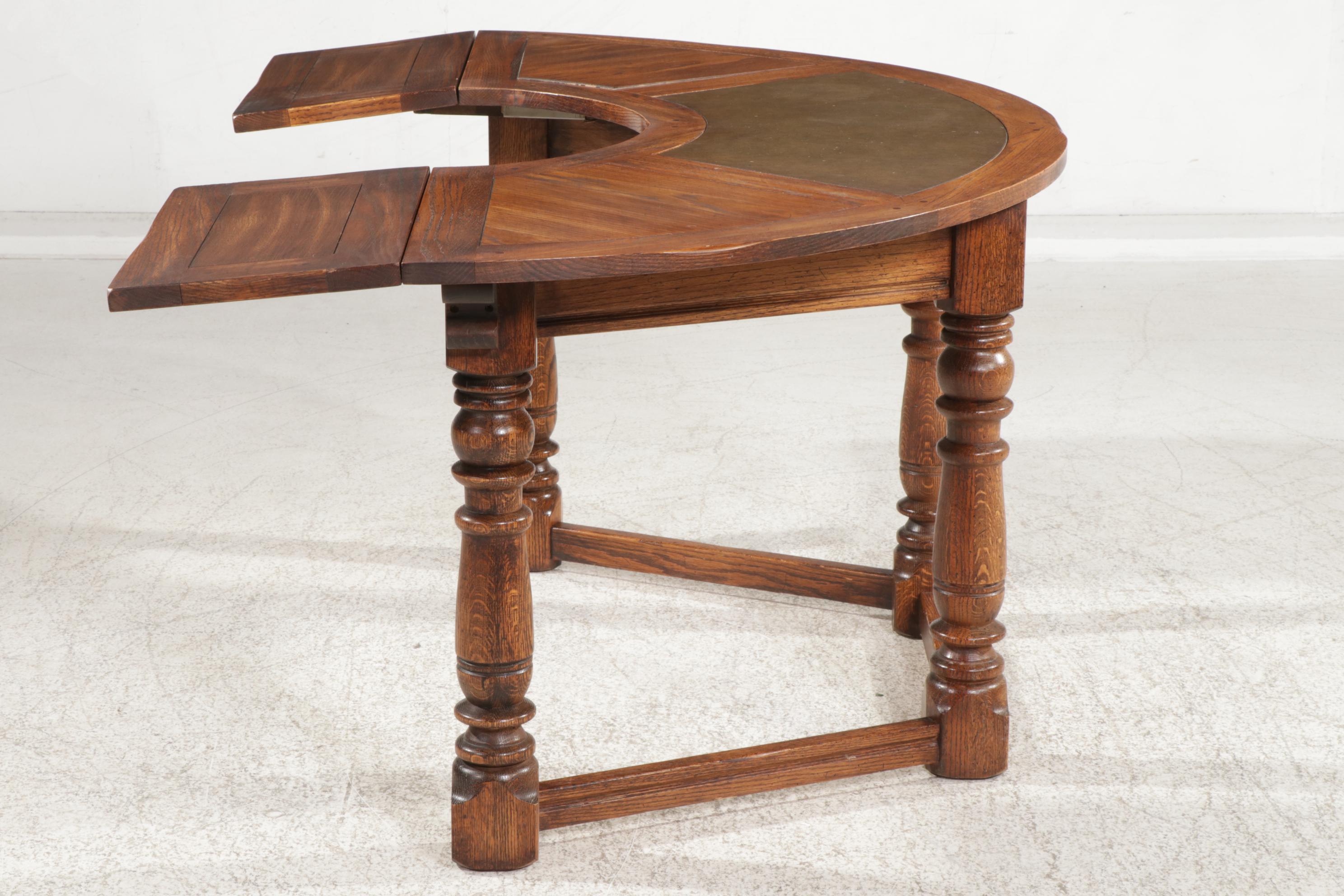 Jacobean Style Oak Drop-Leaf Crescent Hunt Table, Late 20th Century