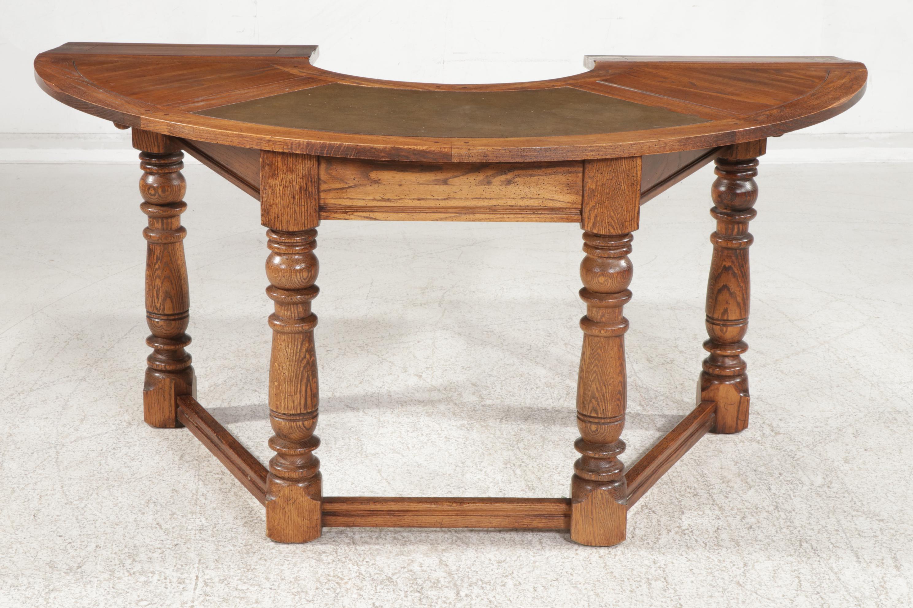Jacobean Style Oak Drop-Leaf Crescent Hunt Table, Late 20th Century